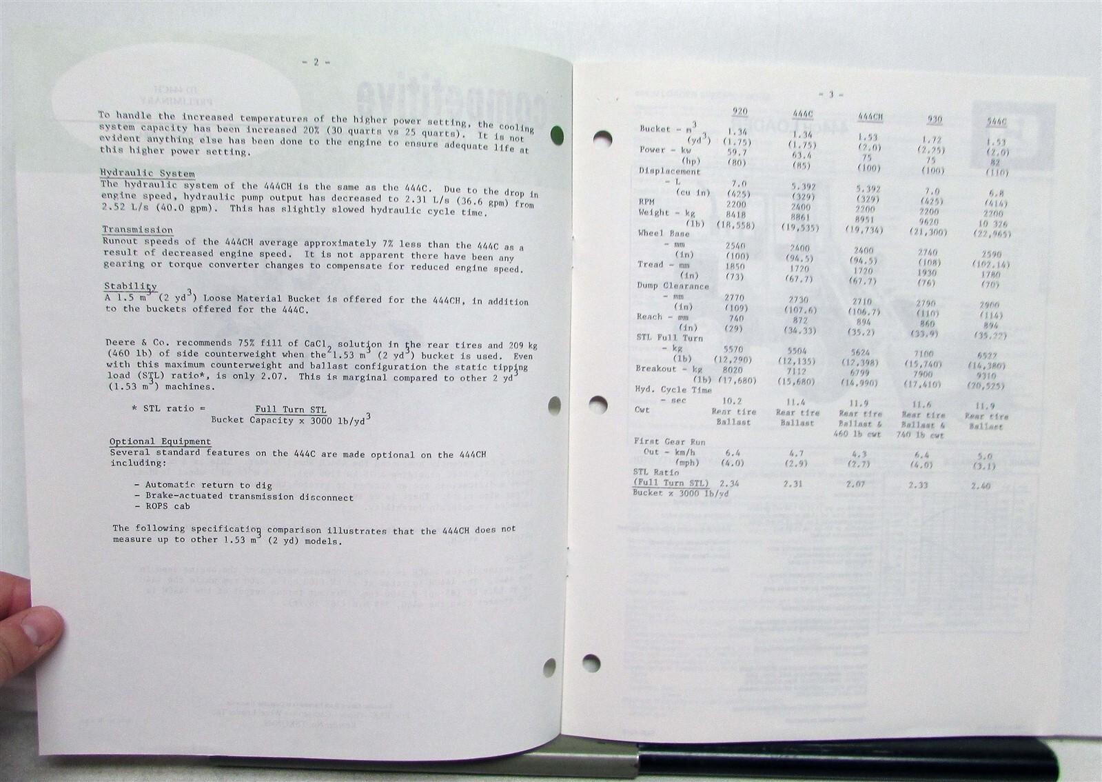 1984 Caterpillar Wheel Loaders Specs Construction Competitive Information PRELIM