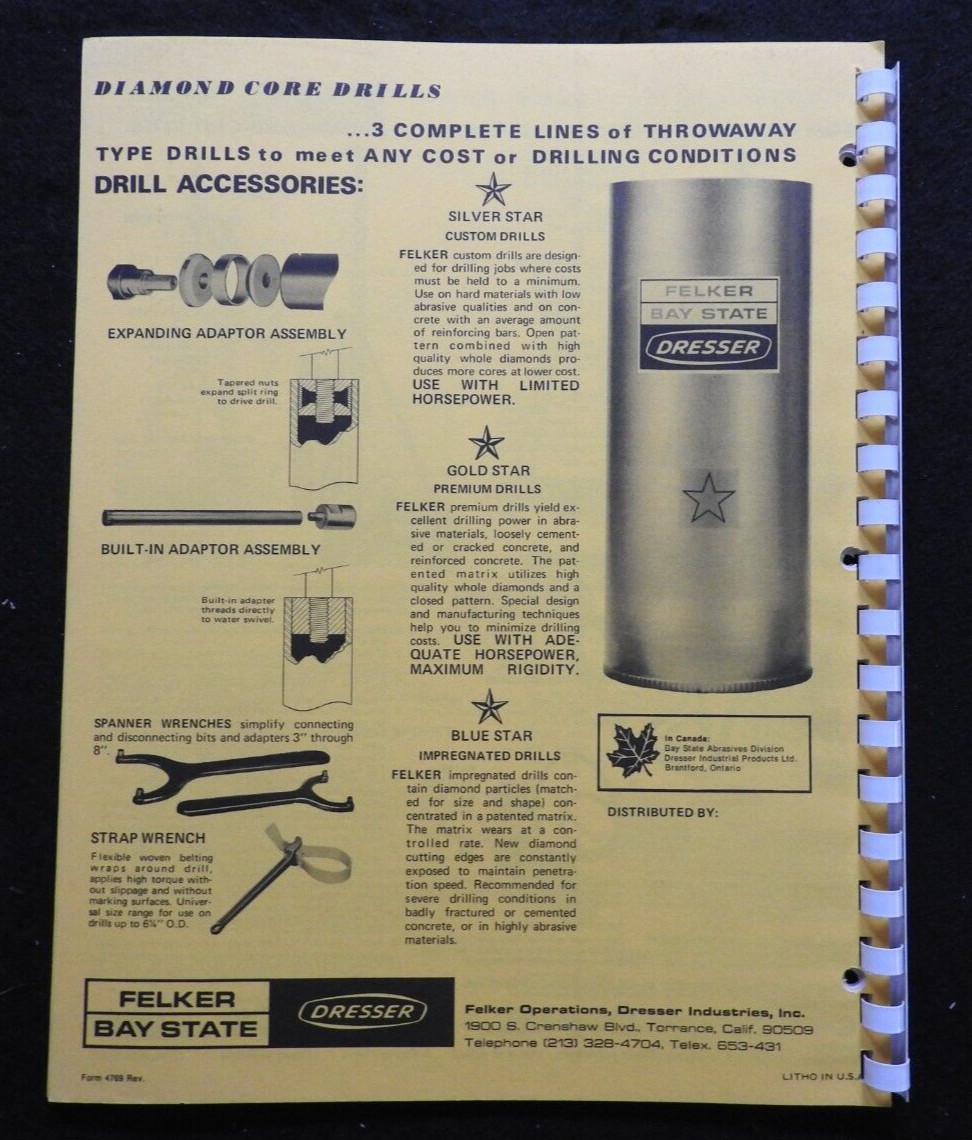 1974 Dresser Felker Bay State Concrete Saw Dealers’ Sales Catalog W/Prices MINTY