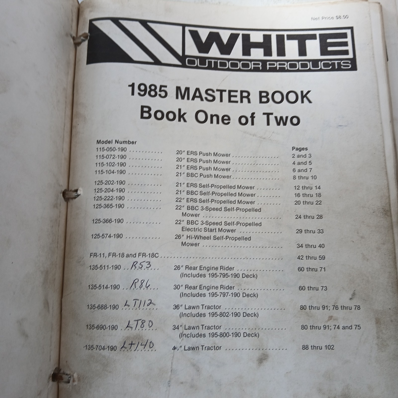 White Lawn Tractors & Attachments Shop Parts Manual