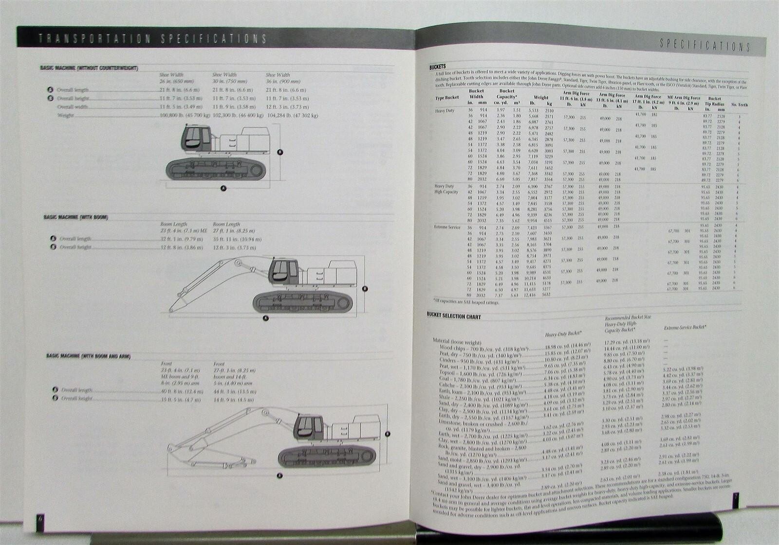 2000 John Deere 750 Excavator Specifications Construction Sales Brochure