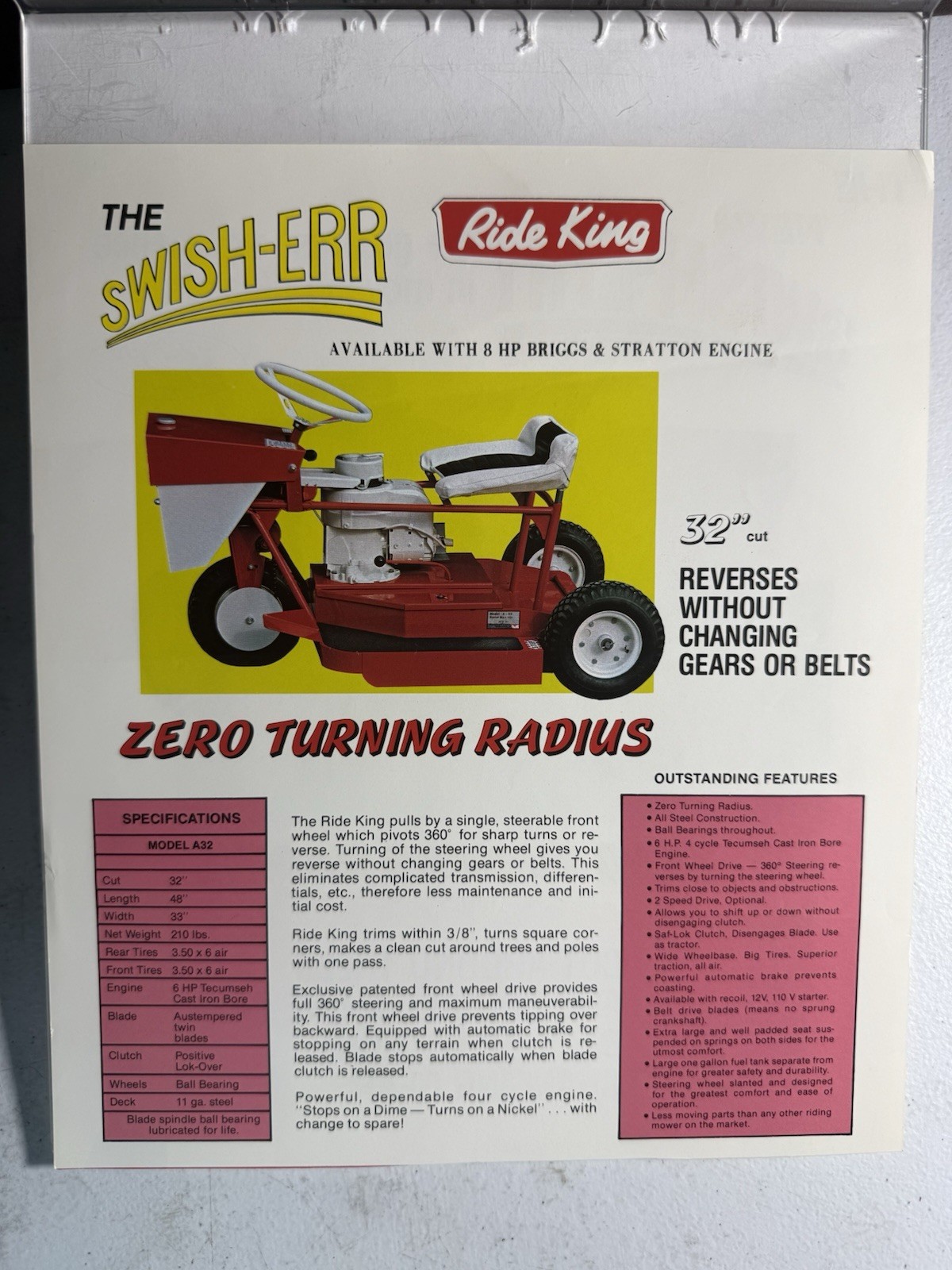 Ride King Swish-Err Zero Turn Riding Mower 32″ Cut Advertising Brochure