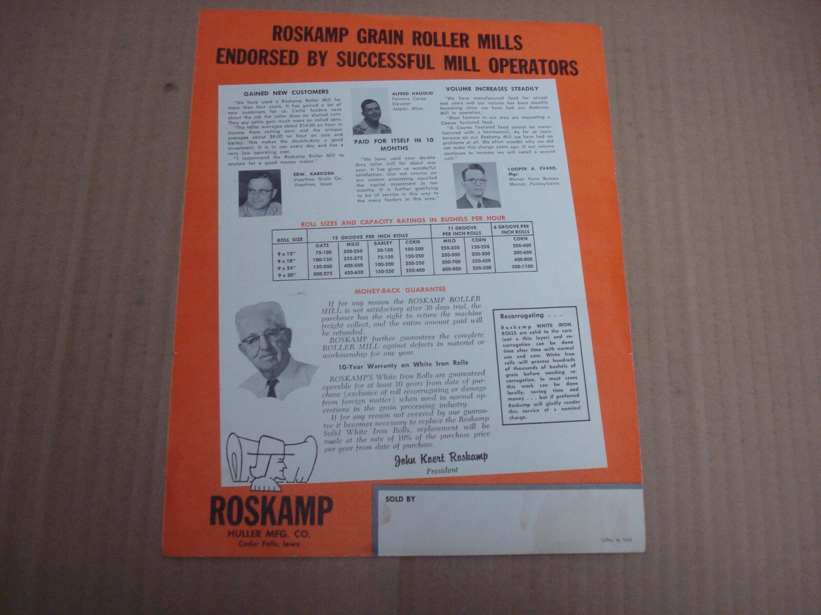 Roskamp Heavy-Duty Grain Roller Mills Brochure 1962