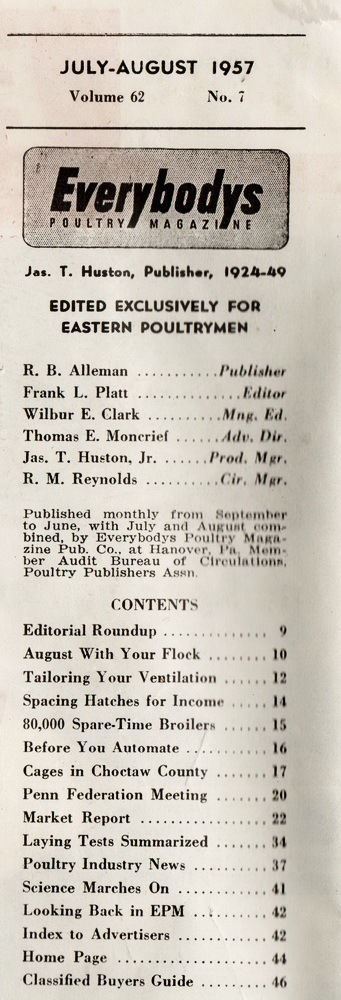 Everybody’s Poultry Magazine, July-August 1957, vintage agricultural magazine