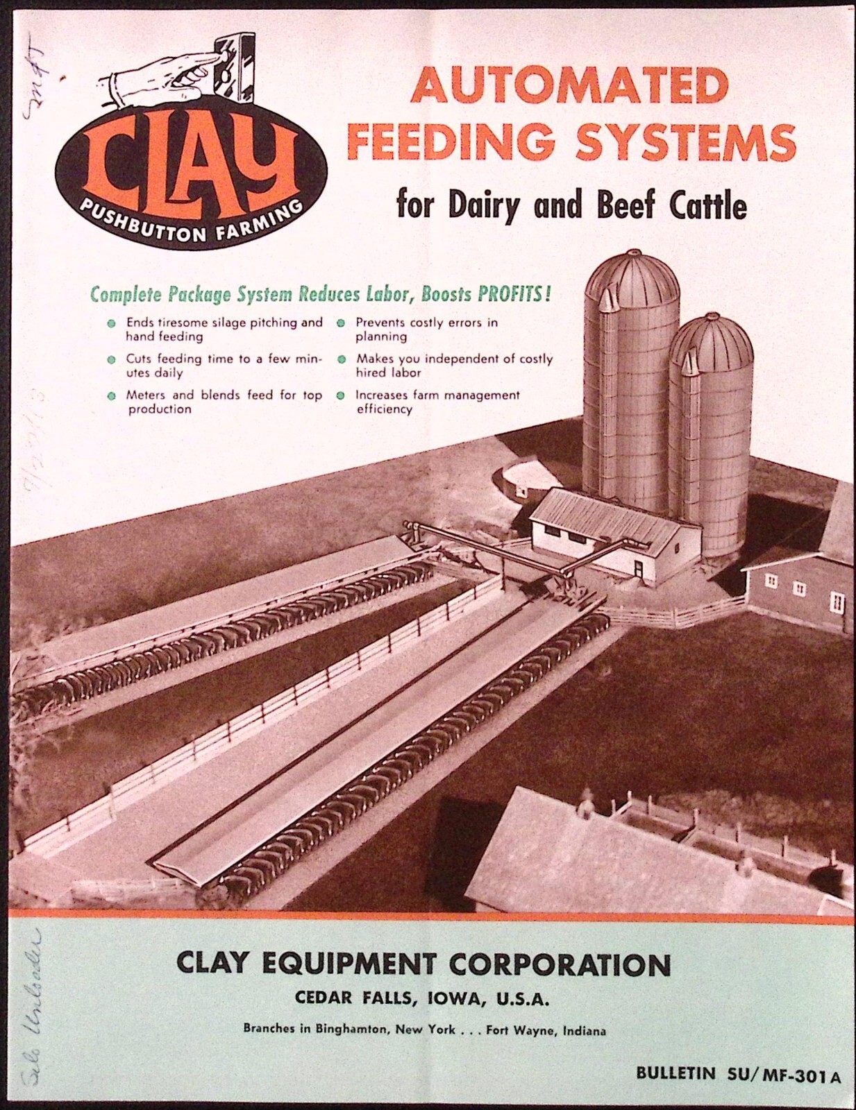 1950s Clay Pushbutton Faming Automated Feeding Systems for Cattle Brochure