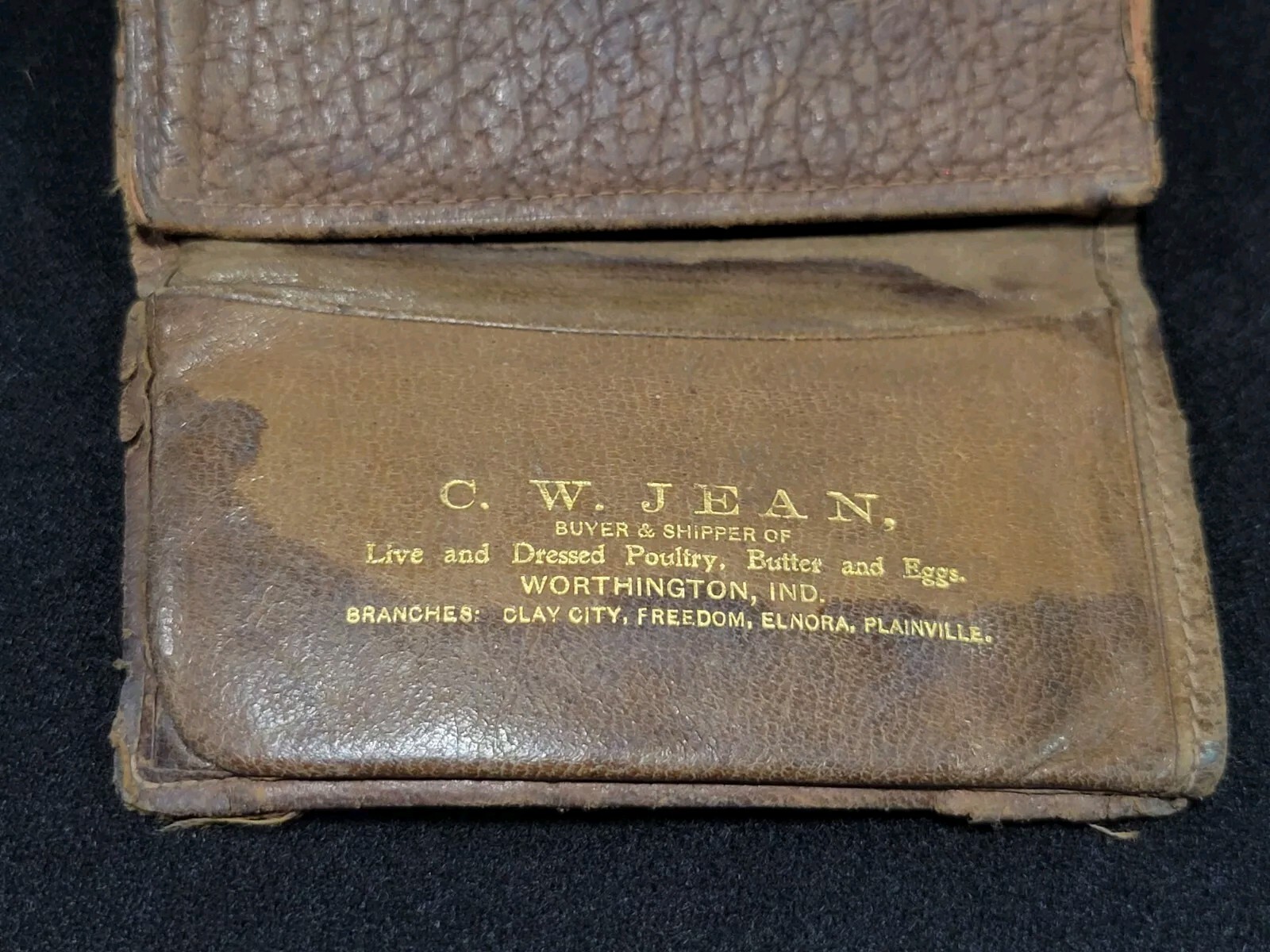 Antique Advertising Wallet CW Jean Poultry Egg Buyers Worthington Elnora Indiana
