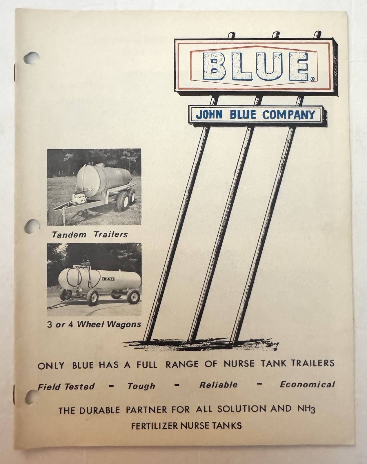 Vintage 1950’s BLUE John Blue Company Nurse Tank Trailer Catalog Farming
