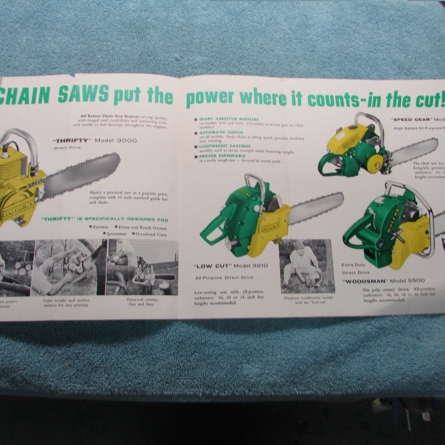 Bolens Chainsaw Brochure: 1959 Models 3000, 3910, 5500, 3600