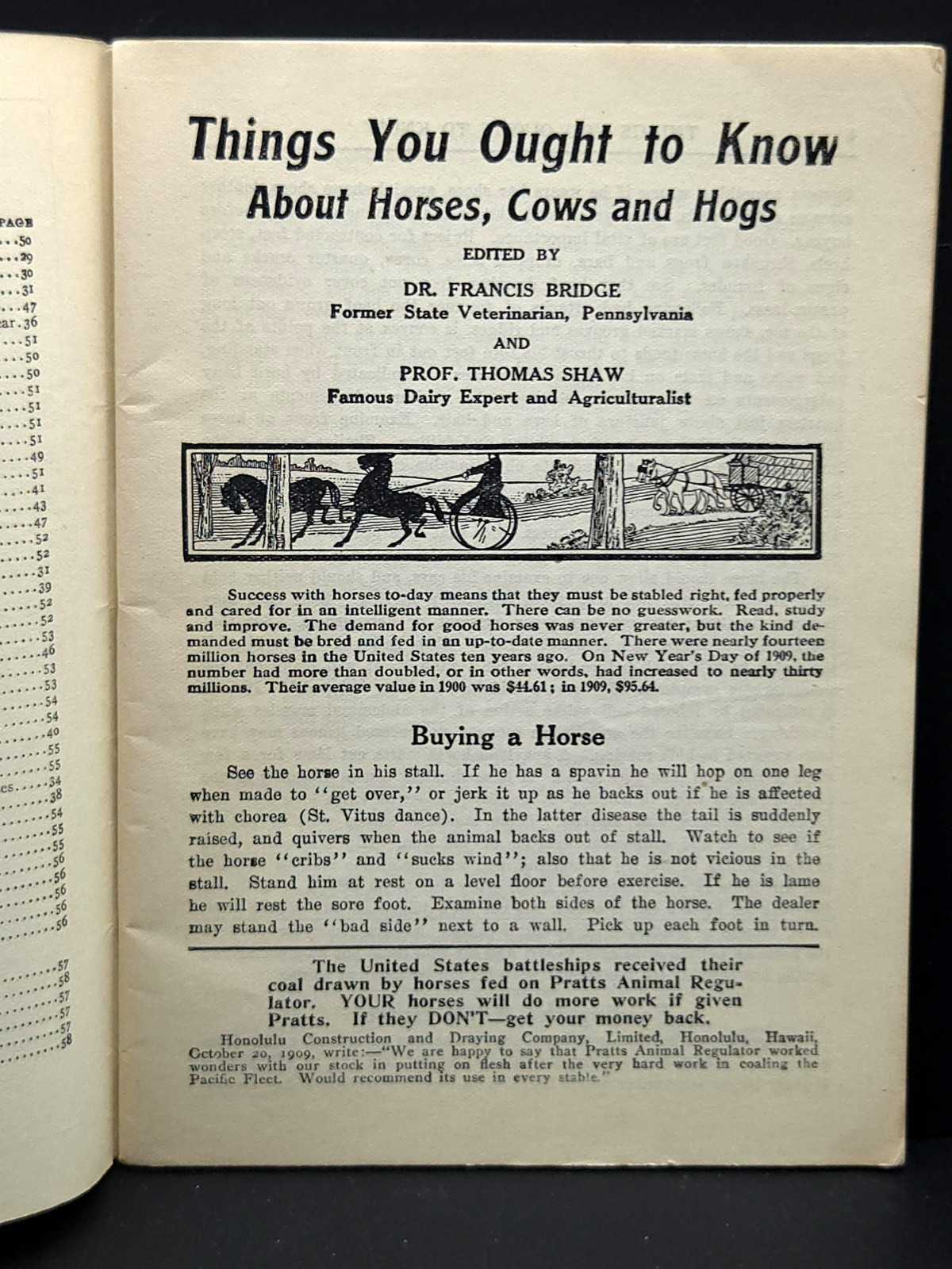 Pratt’s Agricultural Farm Animal Feed Book on Raising Horses Cows & Hogs c.1911