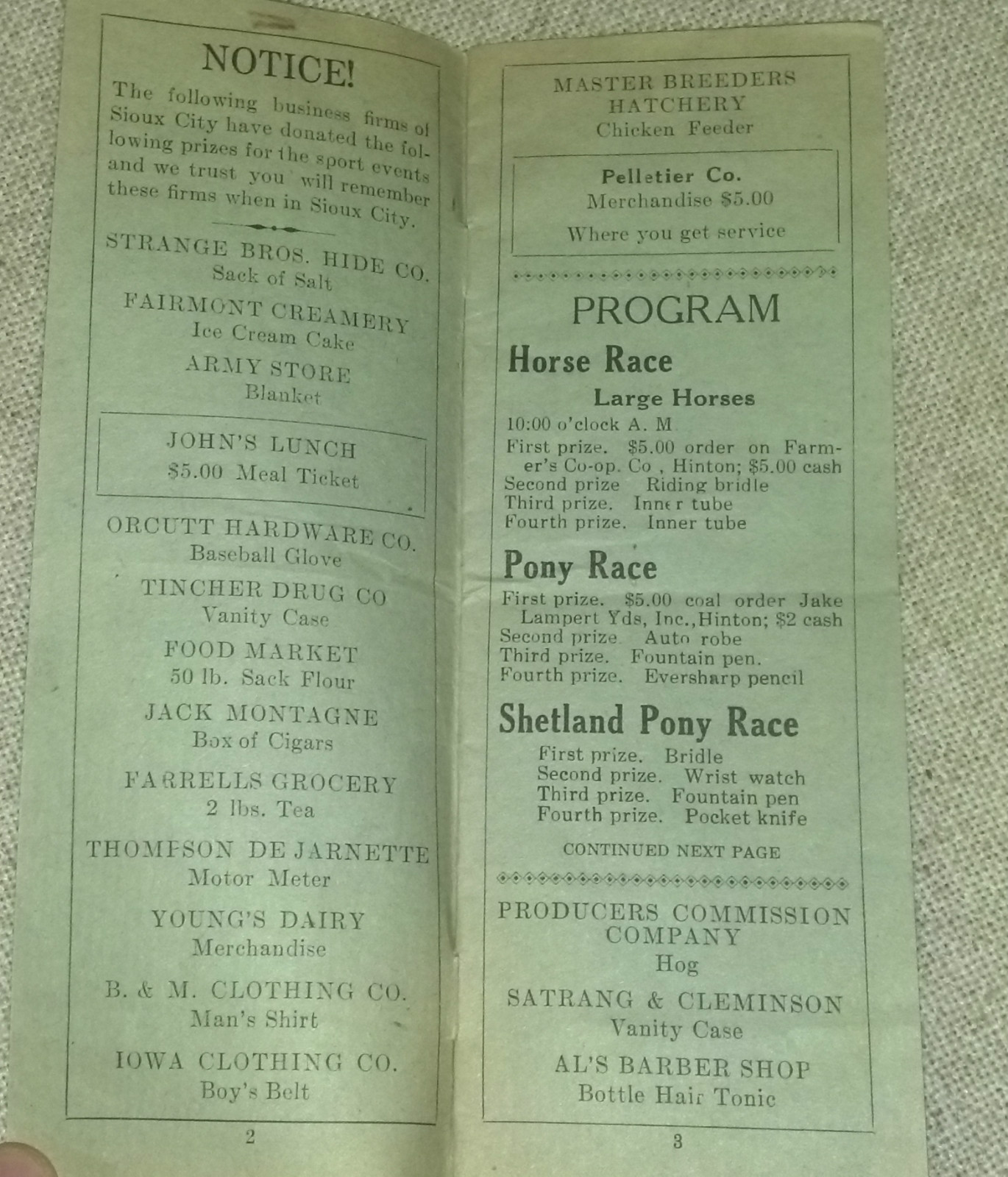 1928 7th Annual Perry Liberty Farm Bureau Picnic Program