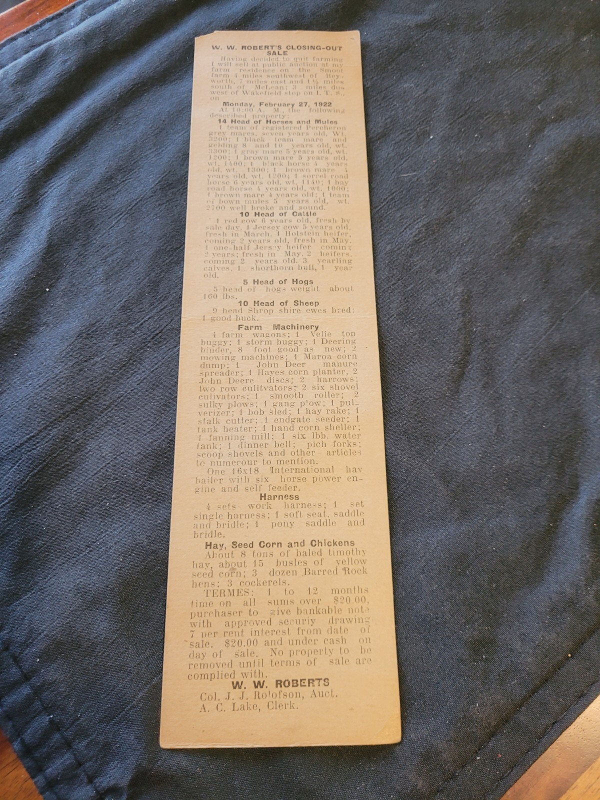 1922 Farm Closing Out Sale Brochure
