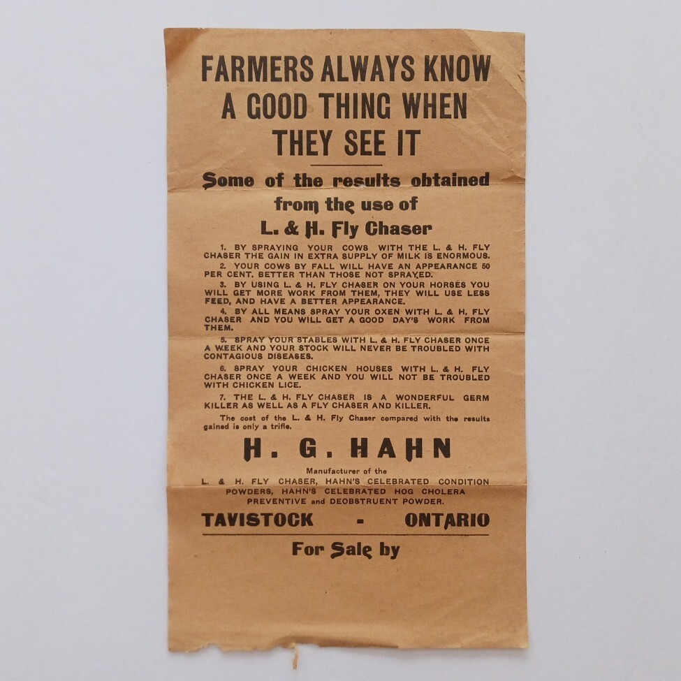H.G. Hahn Tavistock Ontario L & H Fly Chaser Advertising Flyer
