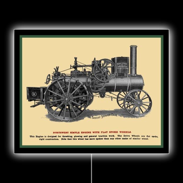 1906 Style Northwest Simple Traction Engine NEW LED Hanging Lighted Sign: 18×23″