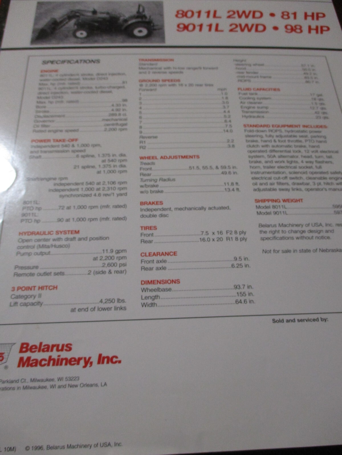 Belarus Tractors Sales/Specifications Brochures 7 items, Circa 1990’s
