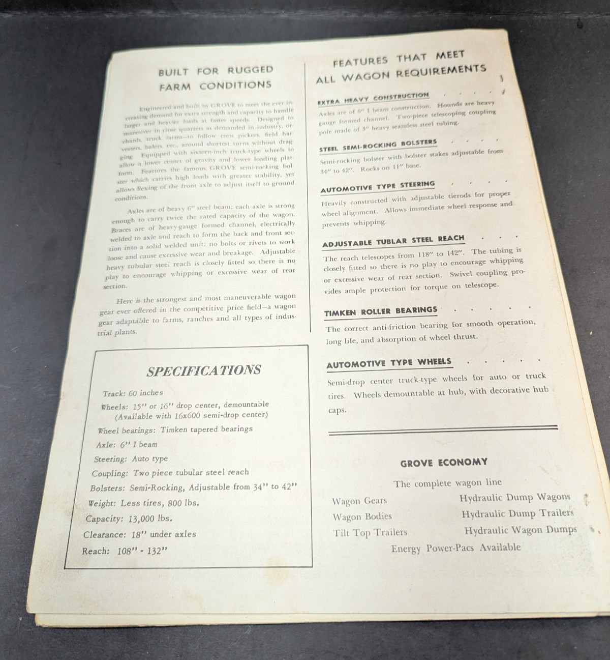Vintage Grove Manufacturing Farm Wagon Catalog 9 Pages 1950’S