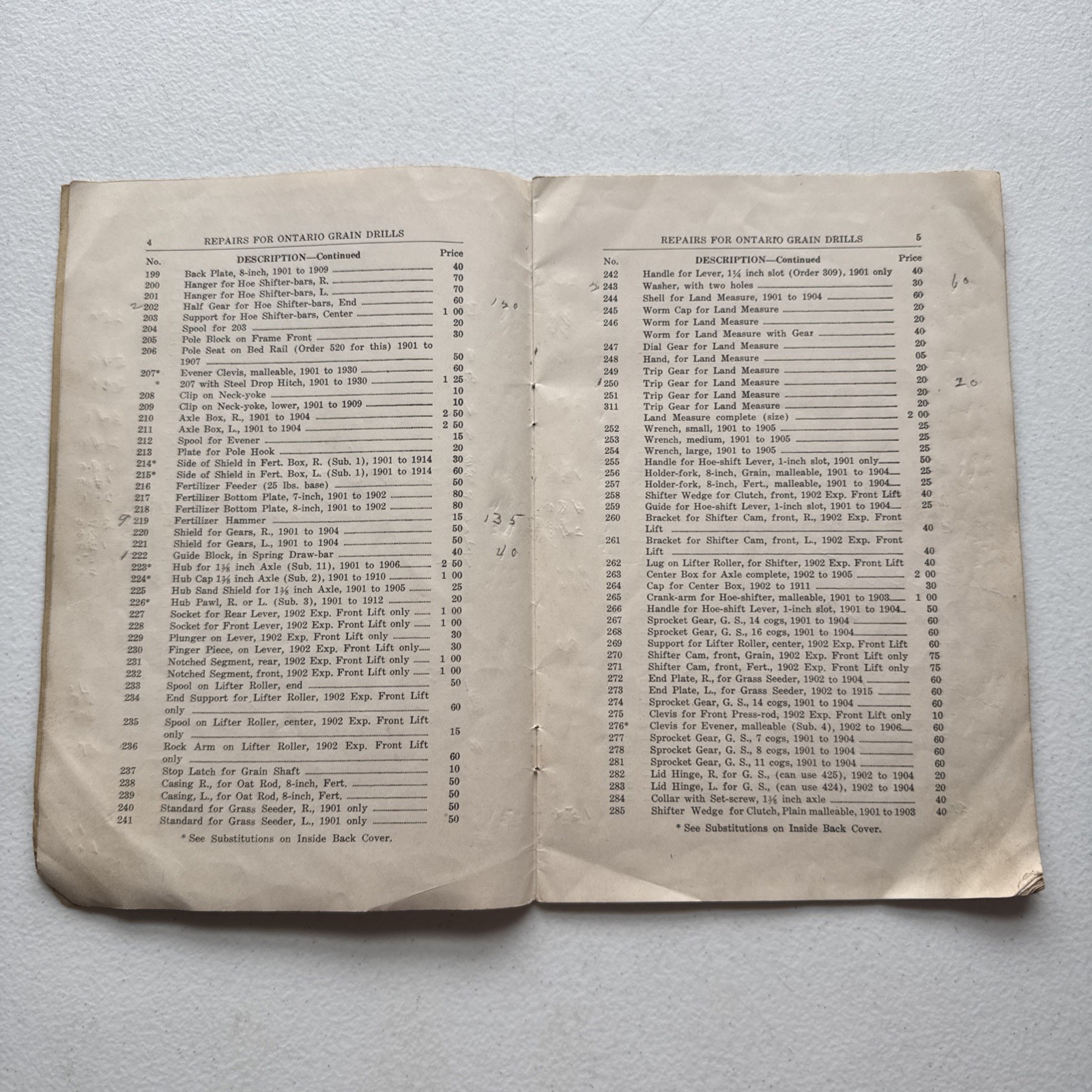 Ontario Drill Co. No. 39 Grain Drills Price List Of Repairs East Rochester, NY