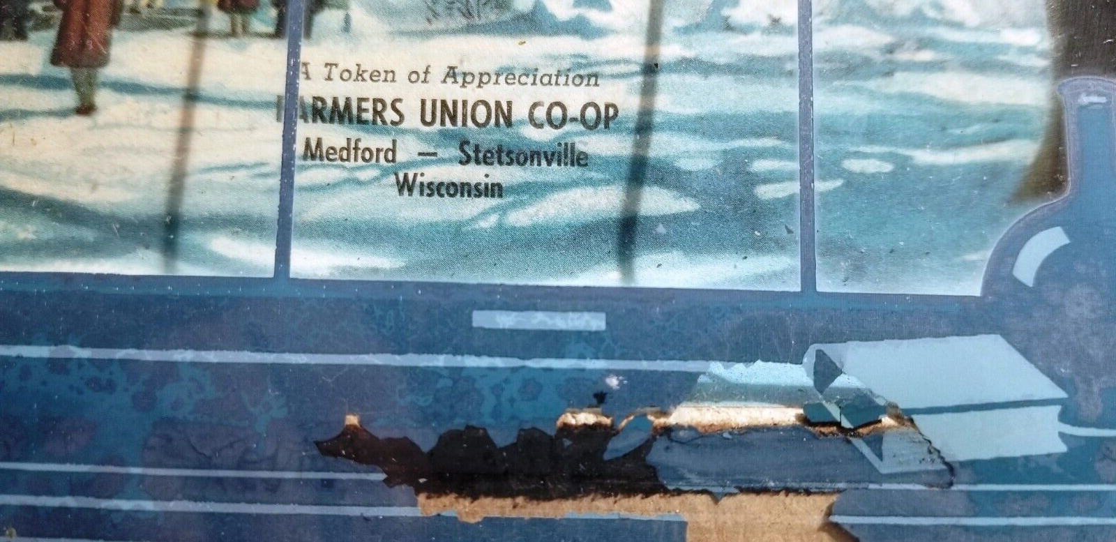 Vintage 1940s Advertising Farm Agriculture Glass Shadowbox Winter Church