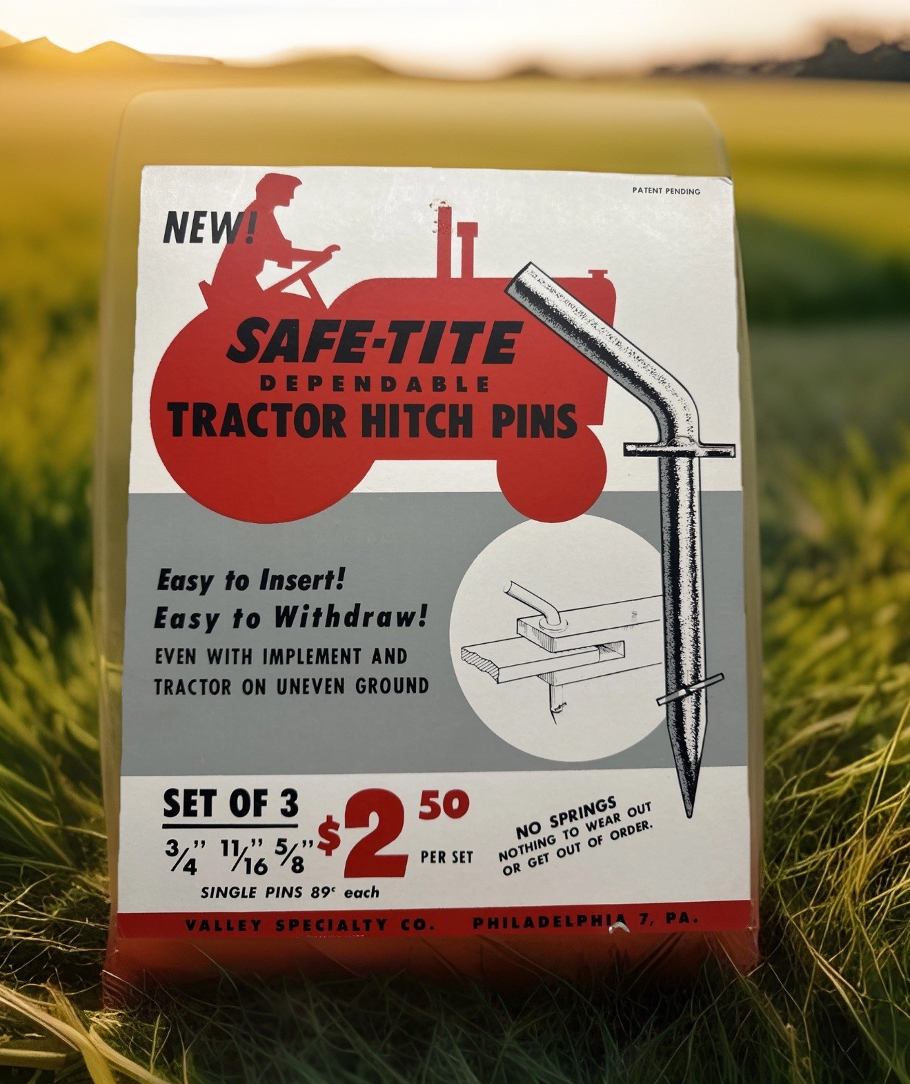 Vintage 1950s Safe-Tite Tractor Hitch Pins Counter Display Sign Farm Gas Oil PA