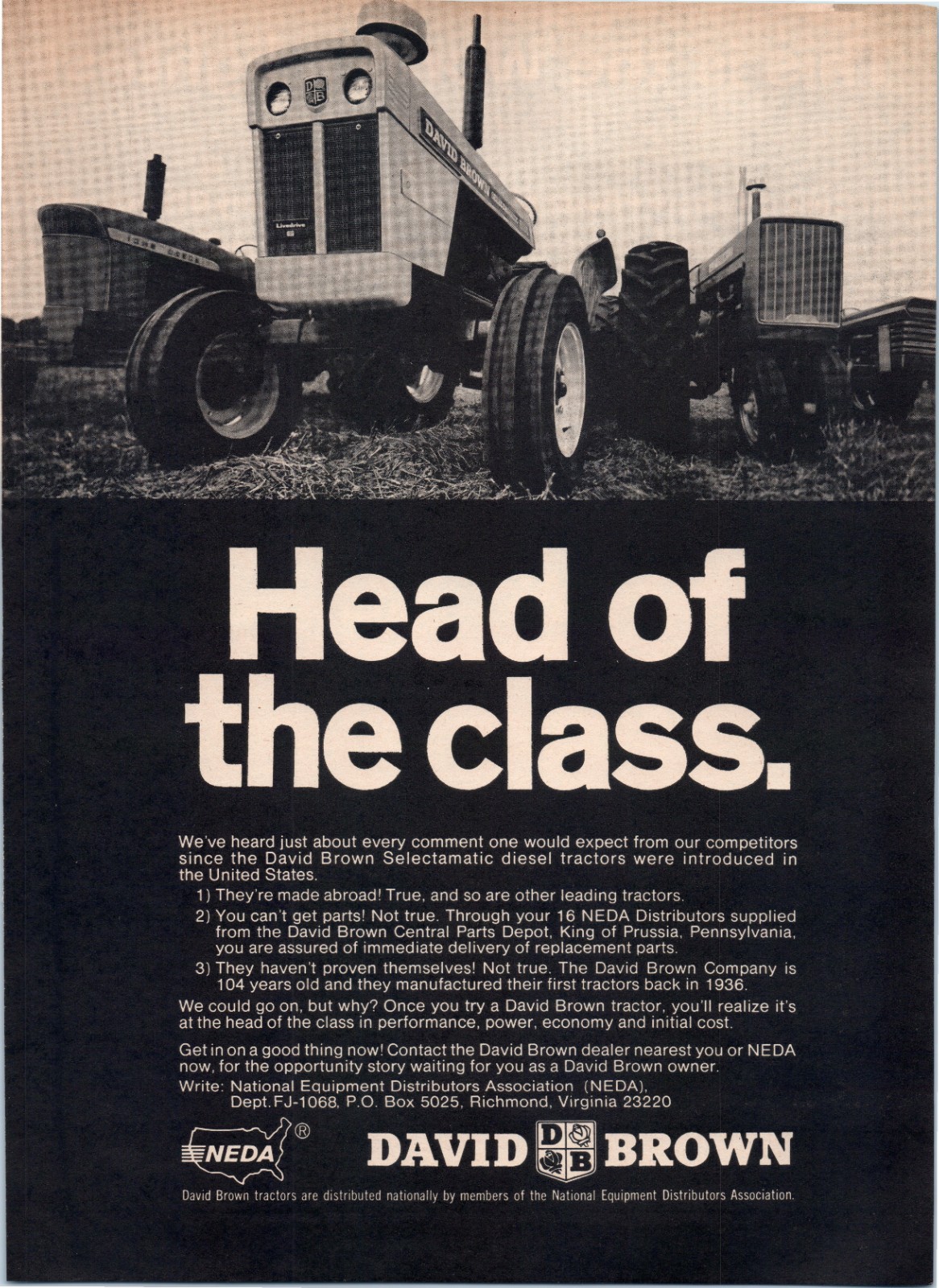 1969 David Brown Selectamatic Diesel Tractor 60’s Vintage Print Ad