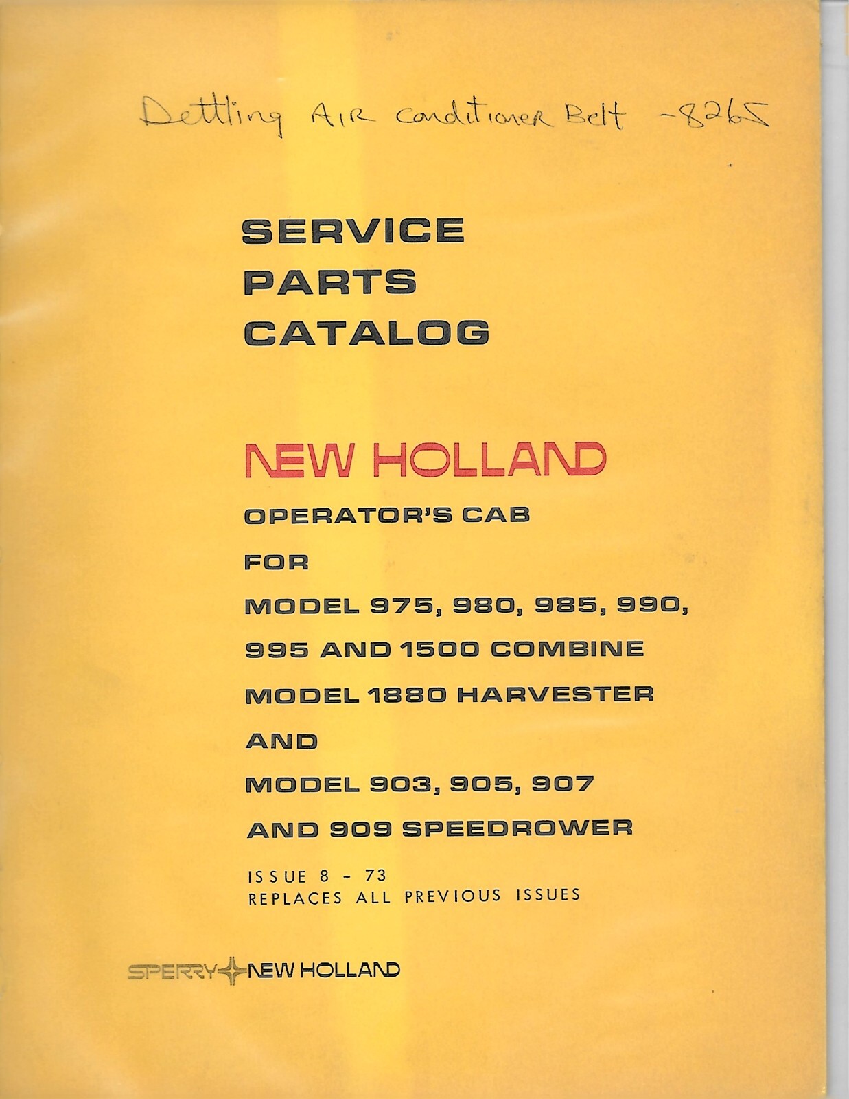 Farm Parts List Catalog – New Holland – Operators Cab 1500 Combine et al (FM493)