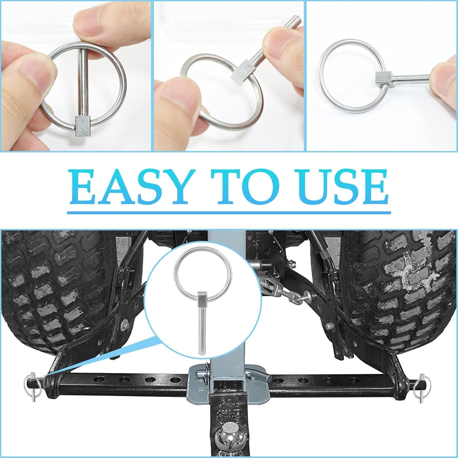 2 Pcs Heavy Duty Lynch Pin, Stainless Steel 3/16″ X 1-1/4″ Linch Pin with Ring f