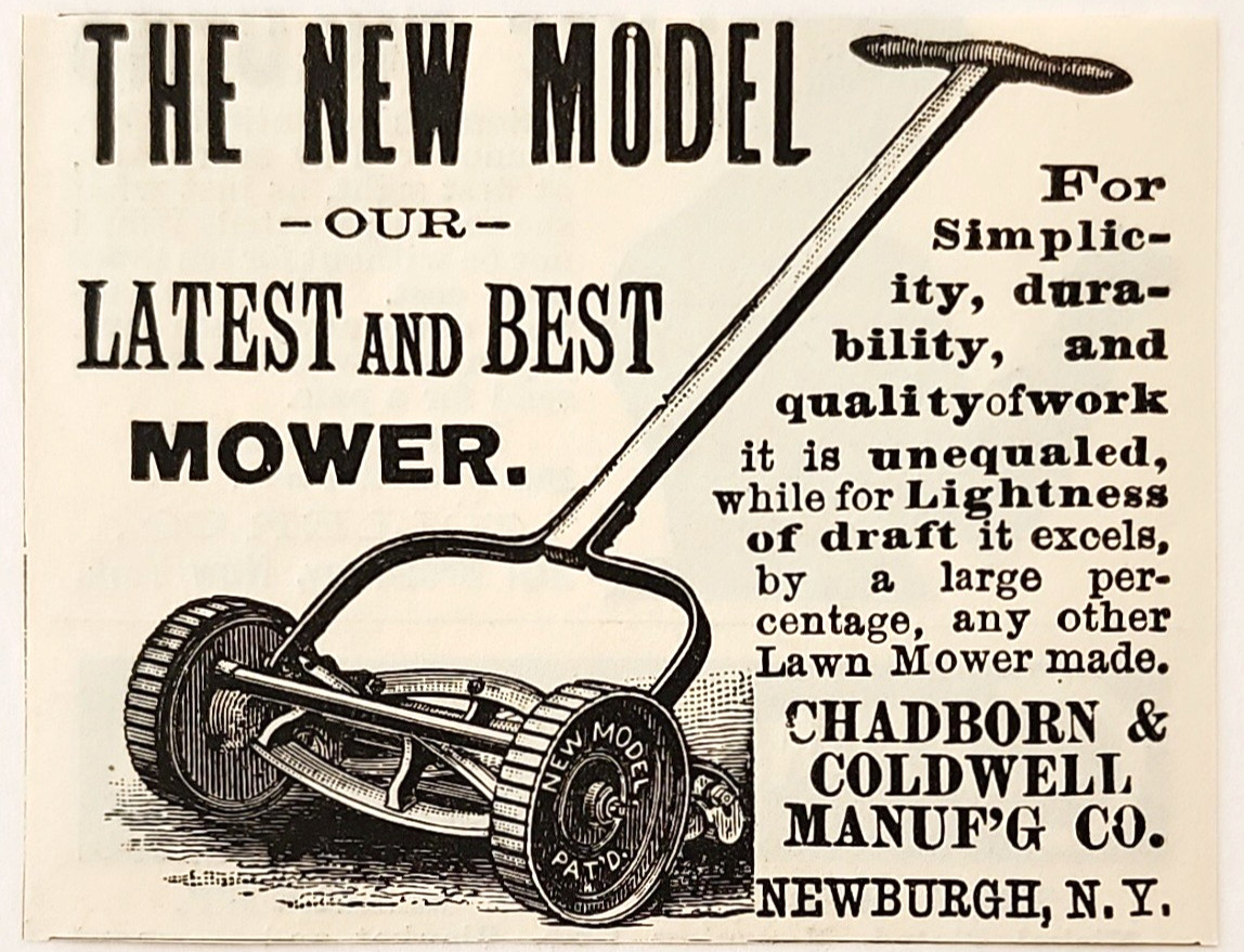 1887 Chadborn & Coldwell Push Mower Advertisement Newburgh New York Victorian
