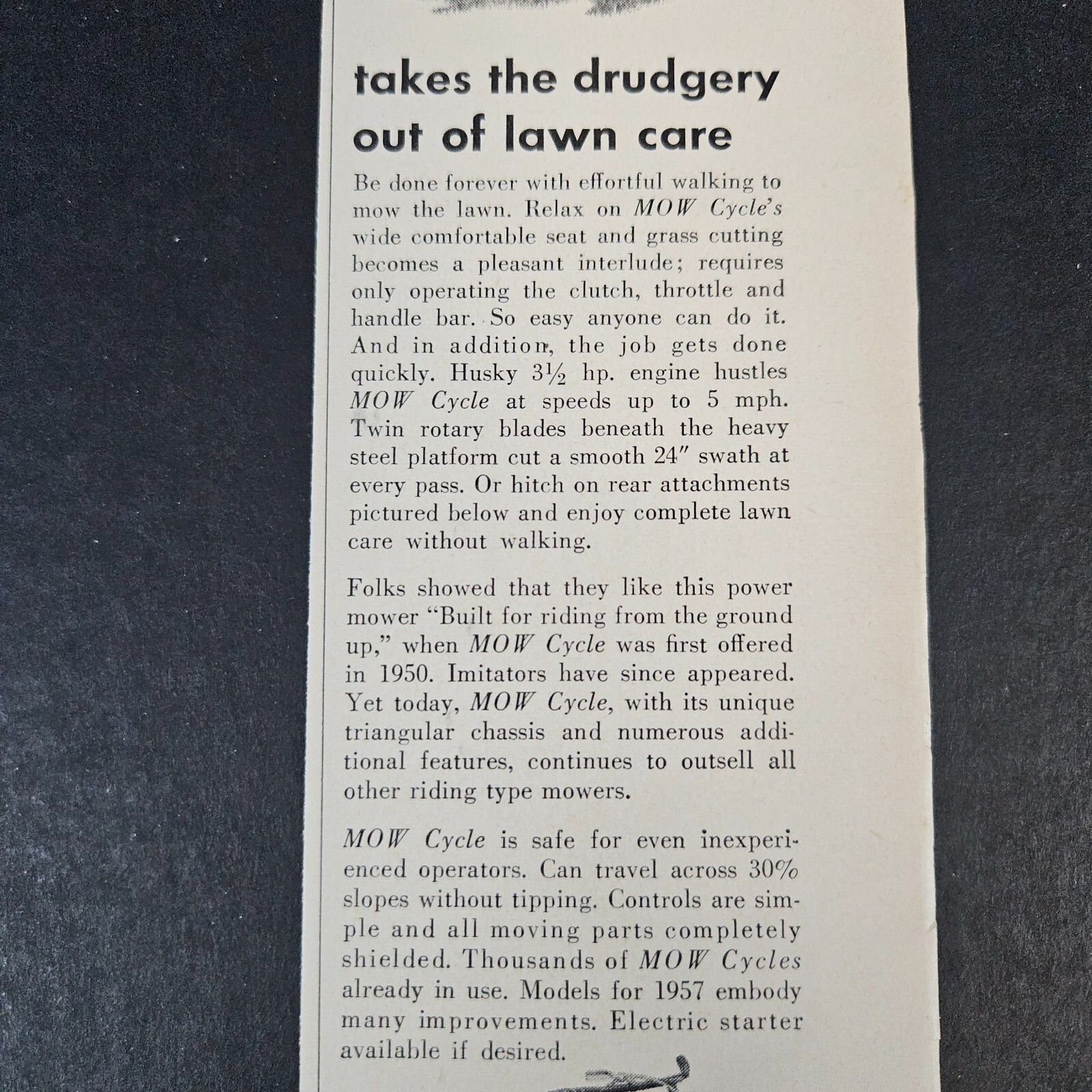 1957 Musgrave Mow Cycle Mower Vintage Print Ad Springfield OH Cadet Happy Lady