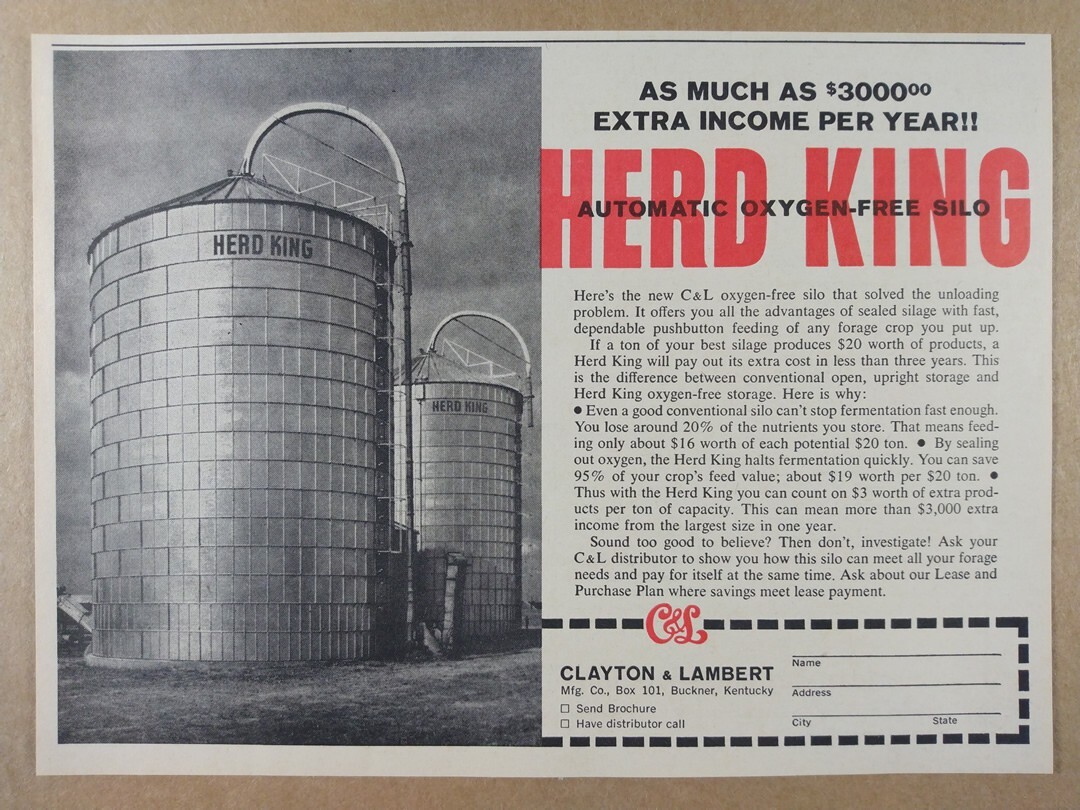 1963 Clayton & Lambert C&L Herd King Silo vintage print Ad