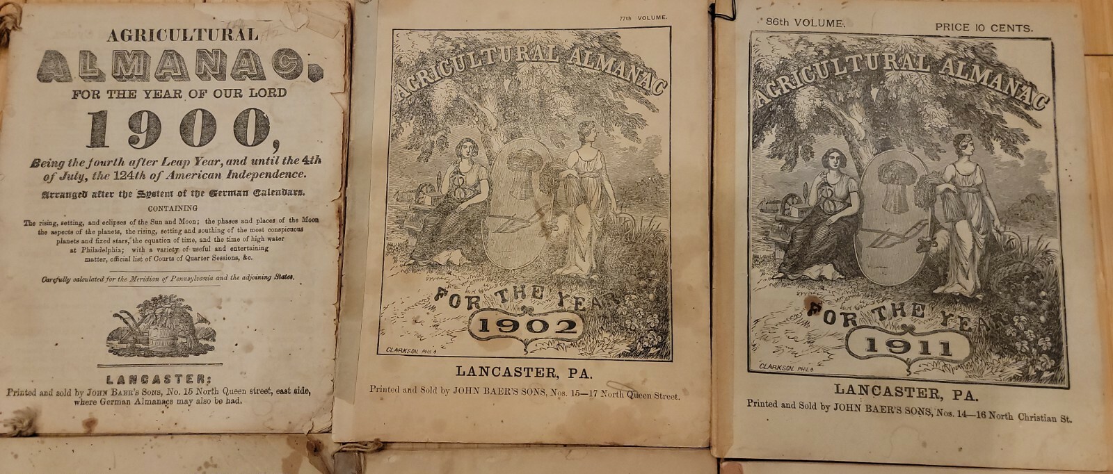 9 Vintage 1900s John Baer’s Agricultural Almanac Lancaster, PA Antique Farmers