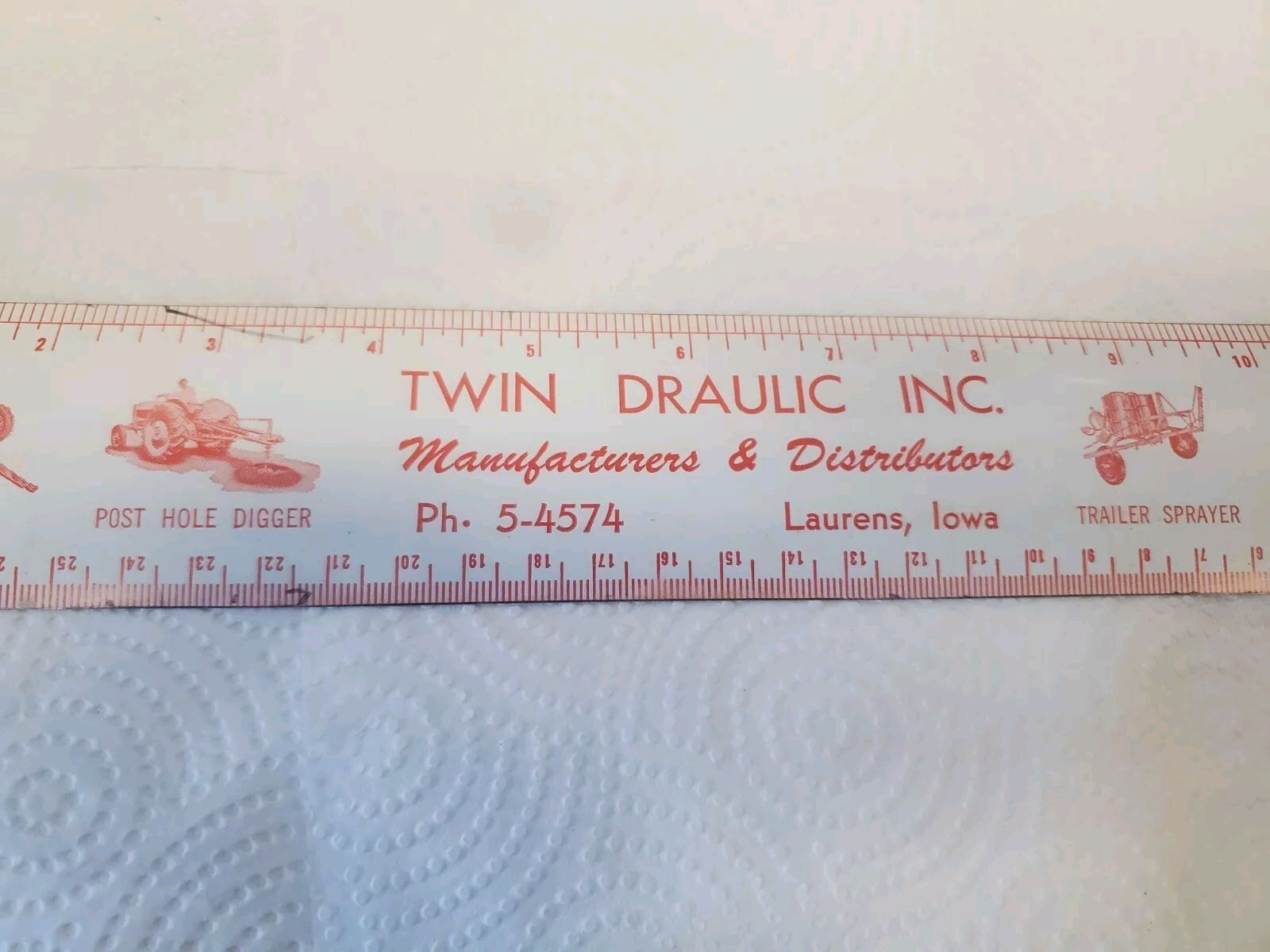 12″ Metal Ruler Twin Draulic Laurens Iowz Farm Wagon Loaded Post Hole Digger