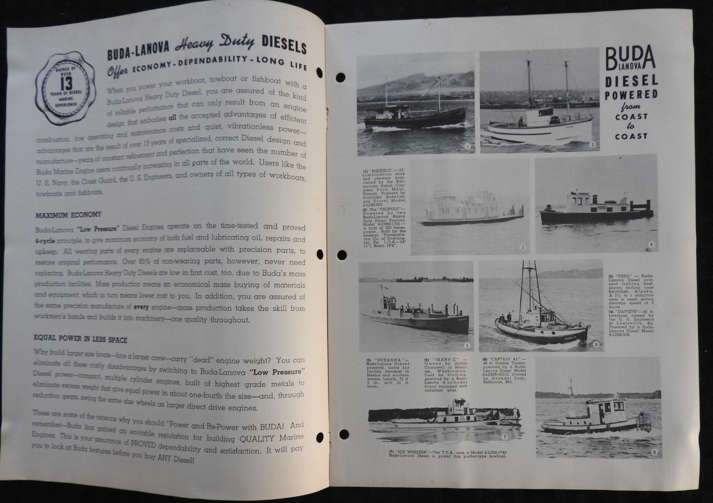 1940 “Buda Lanova Heavy-Duty Marine Diesel Engines” Work-Tow-Fish Boat Brochure
