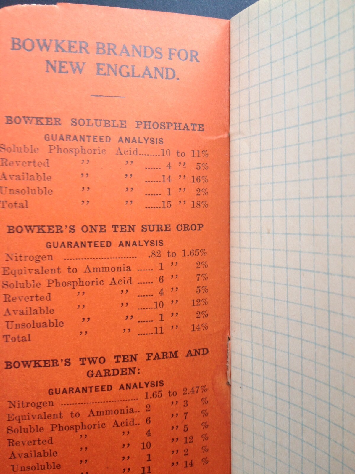 C.1923 BOWKER’S FERTILIZERS HANDY POCKET NOTEBOOK, STOCKBRIDGE MANURES