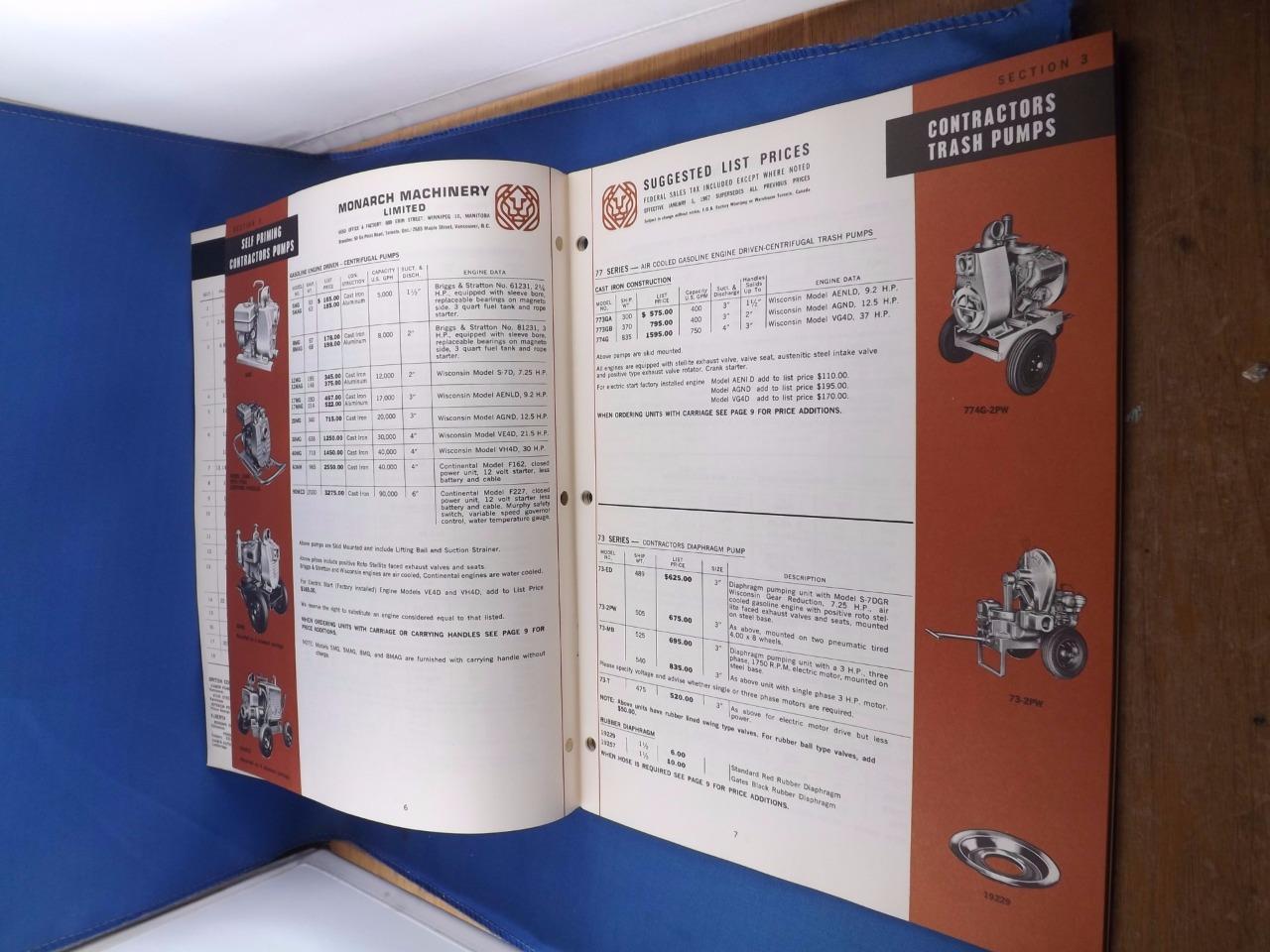 MONARCH MACHINERY LIMITED PRICE LIST CATALOG 1967 PUMPS GRINDERS MOTORS FARM
