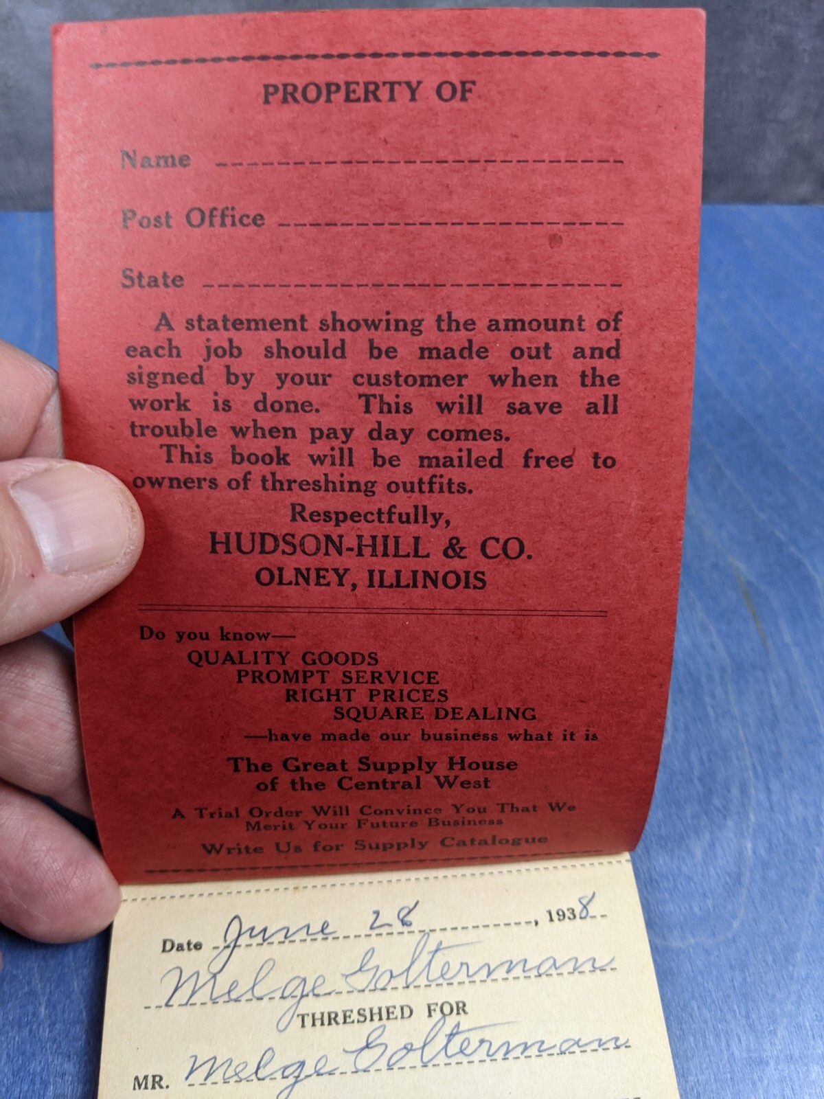 Hudson Hill & Co Black Canvas H-H Belt – Vintage 1938 Thresherman’s Account Book