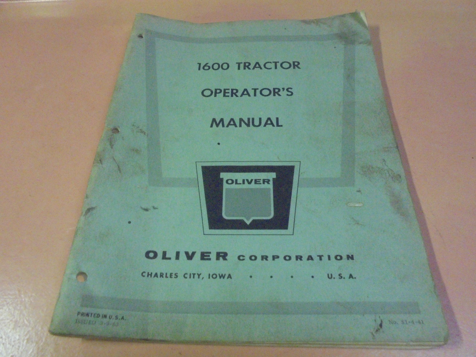 Vintage Oliver 1600 Tractor Operator’s Manual 1963