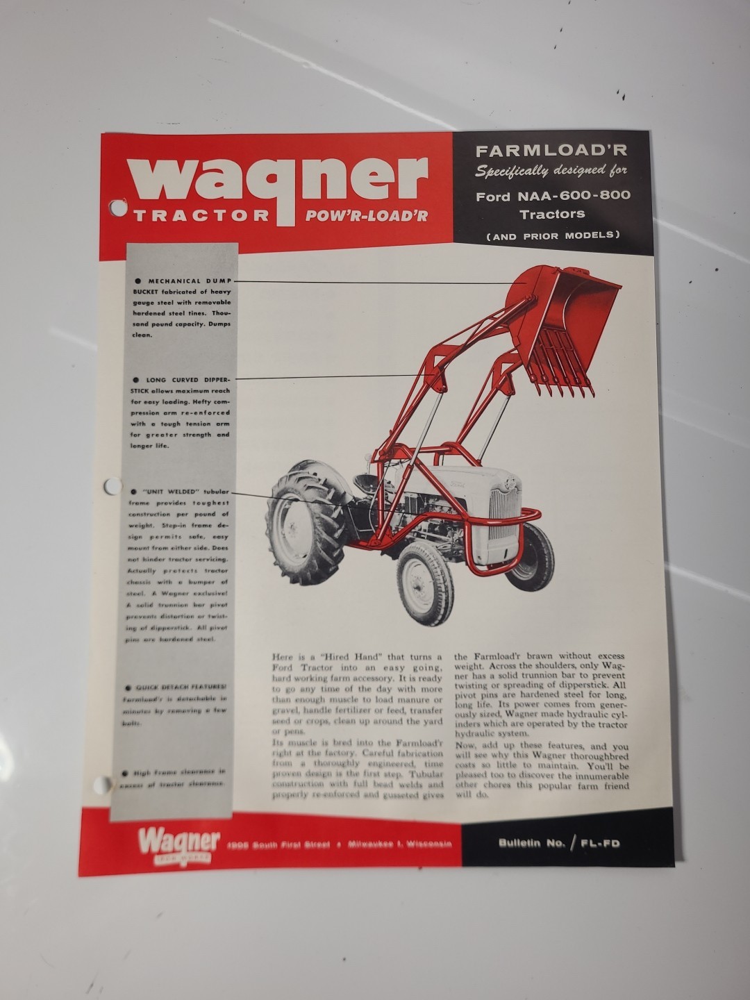 Wagner Pow’r Loader For Ford NAA 600 800 Tractor Brochure