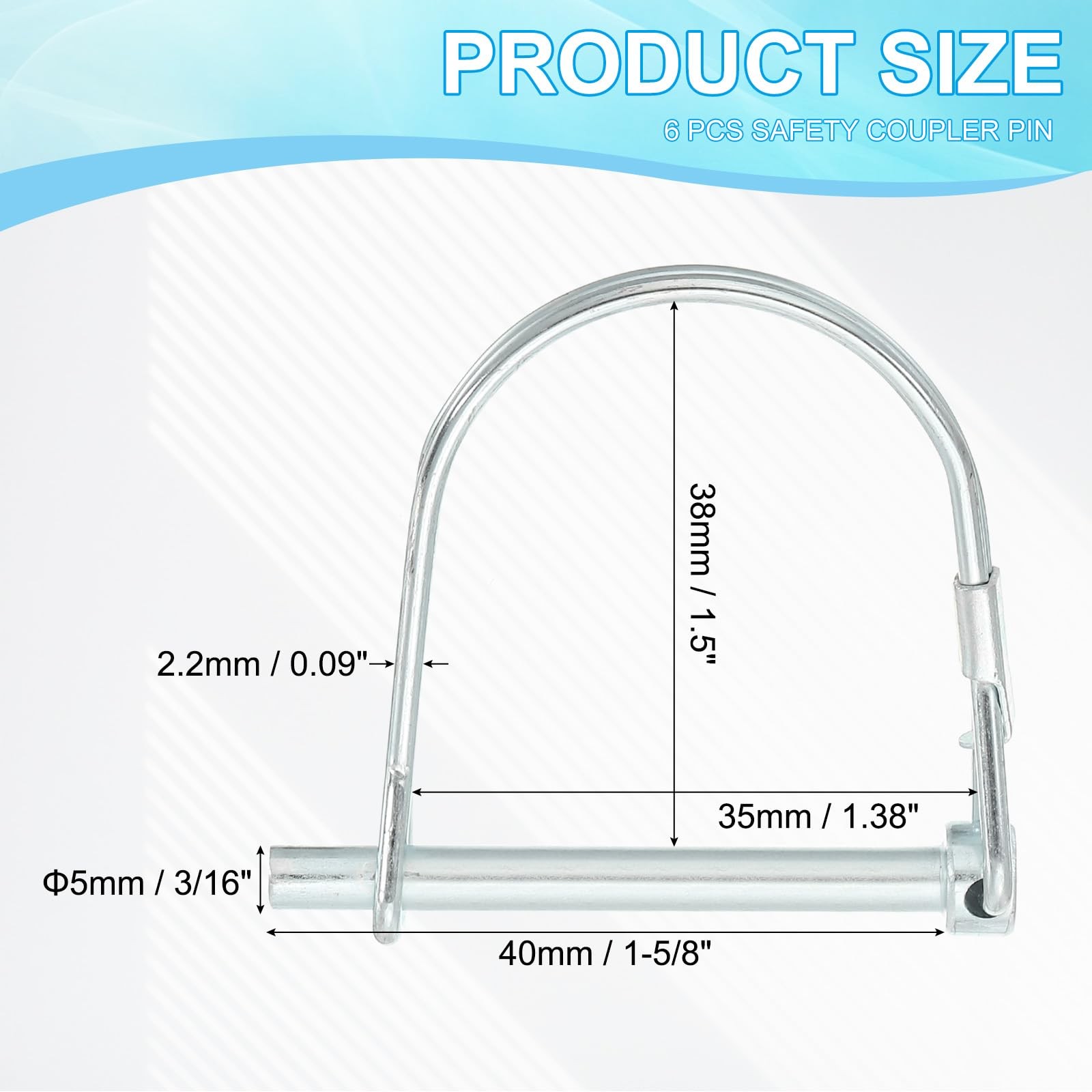 PATIKIL Trailer Coupler Pin 3/16×1-5/8×1.38 (D*L*IW) 6 Pcs Wire 3/16×1-5/8×1.38″