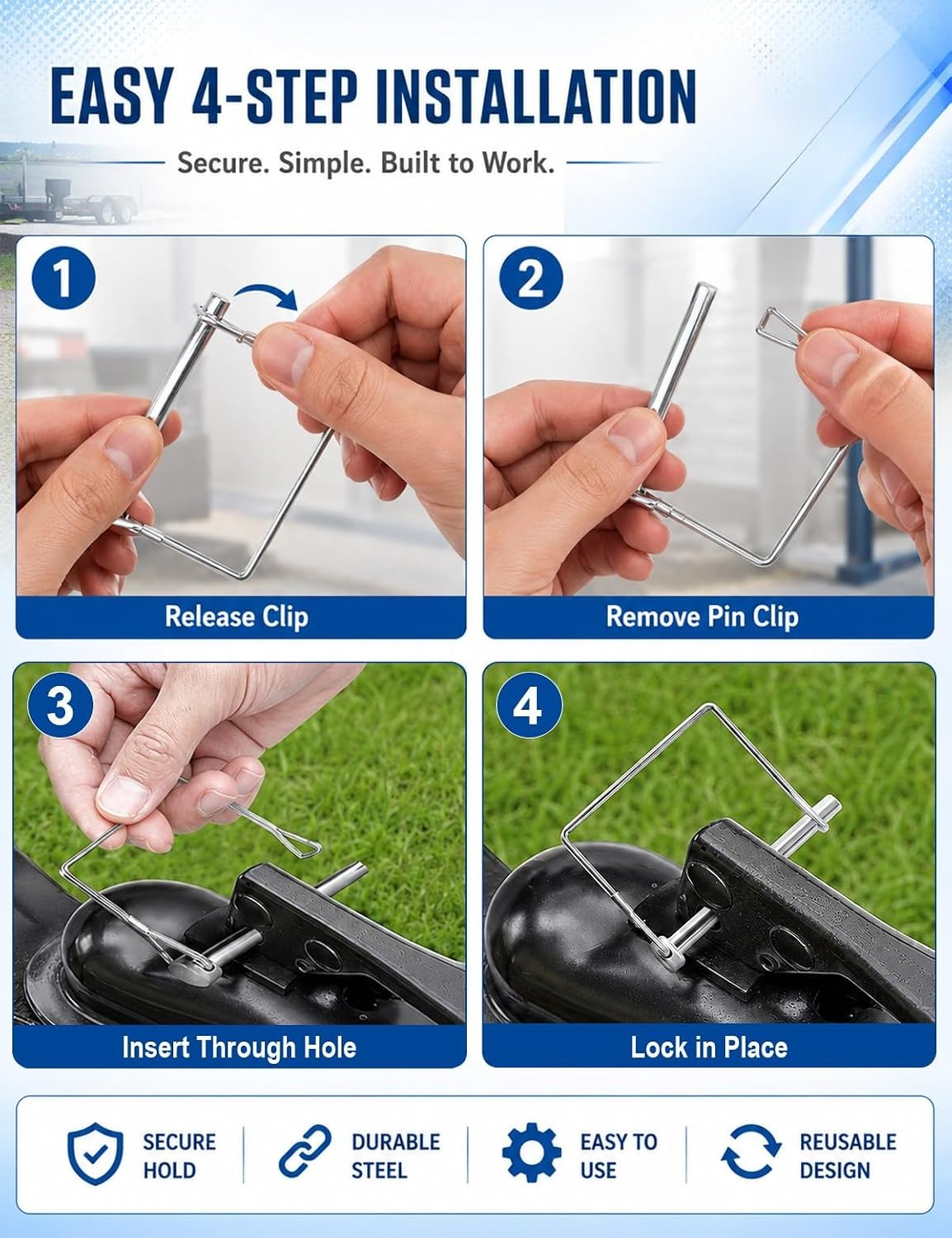 5 Pack Square Trailer Pin 1/4 inch x 2-3/4 inch, Heavy Duty Shaft Locking Pin