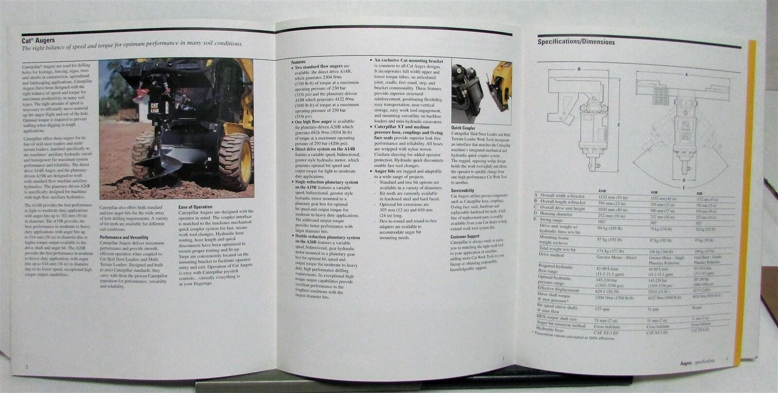 2003 Caterpillar B Series Augers Specifications Construction Sales Brochure