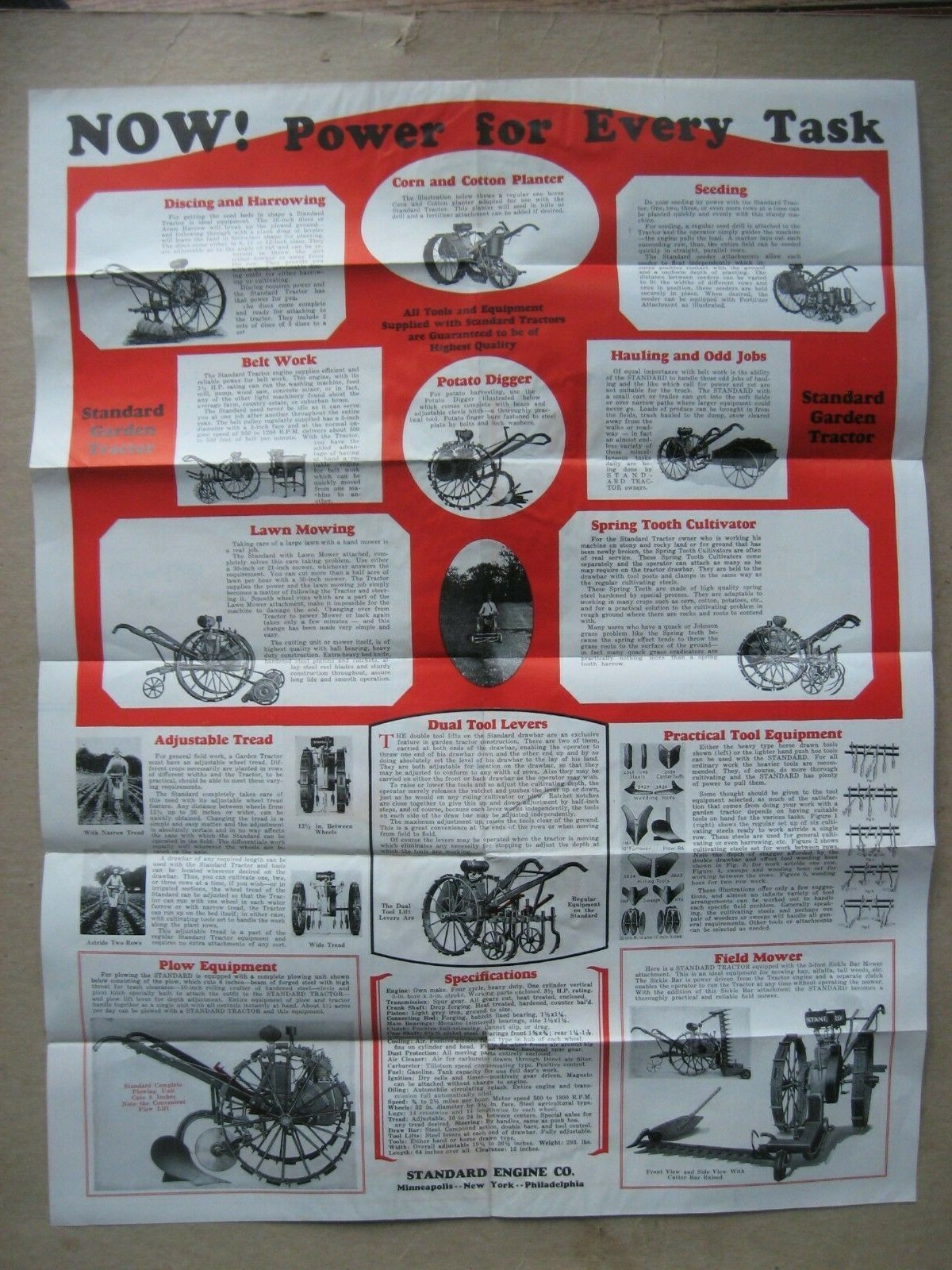 Three 1930’s Standard Engine Company, Standard Garden Tractor Farming Brochures