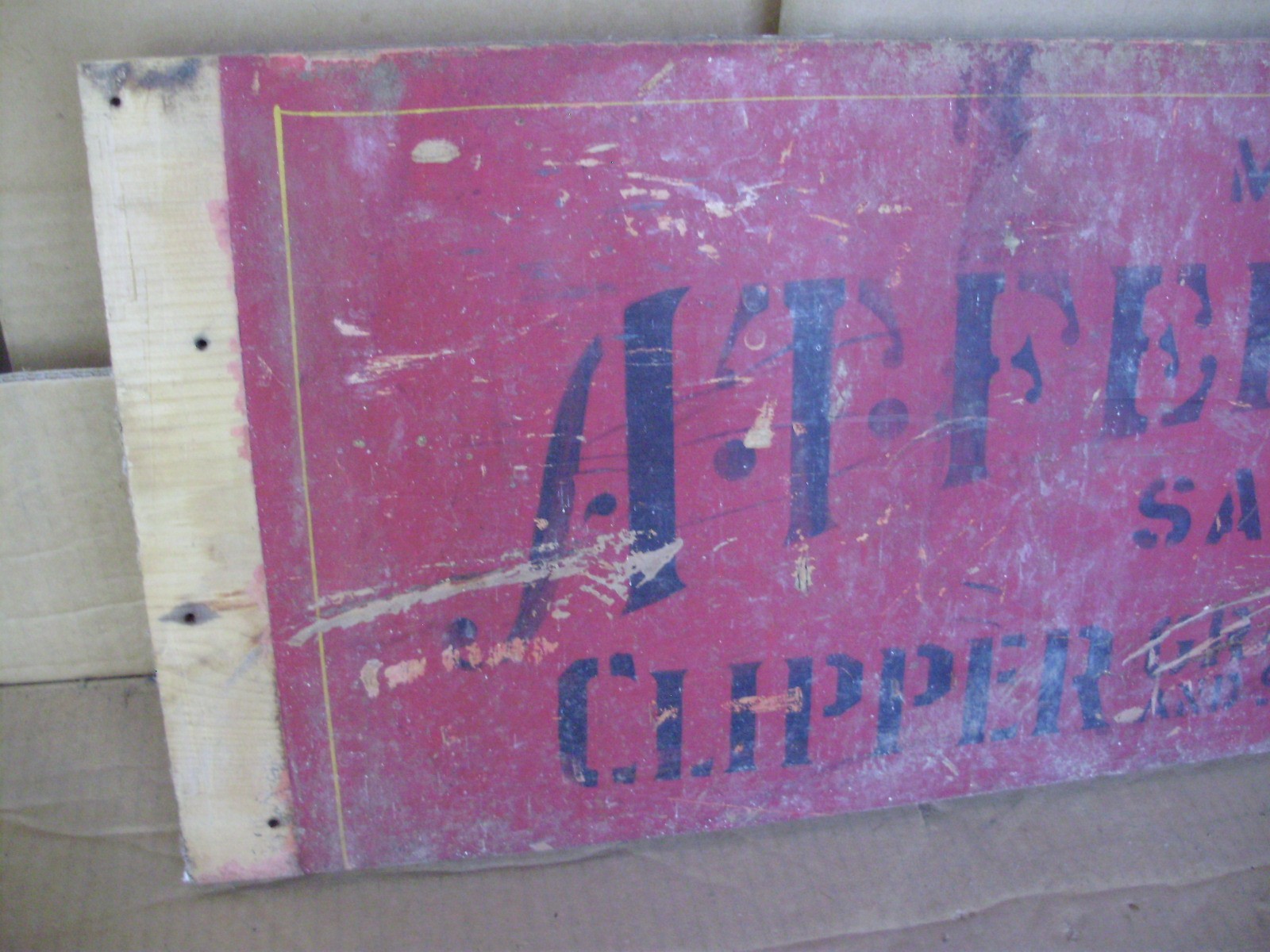 A.T. Ferrell Sign / Stenciling From A Clipper Fanning Mill, 44-3/4″ x 11-3/4″