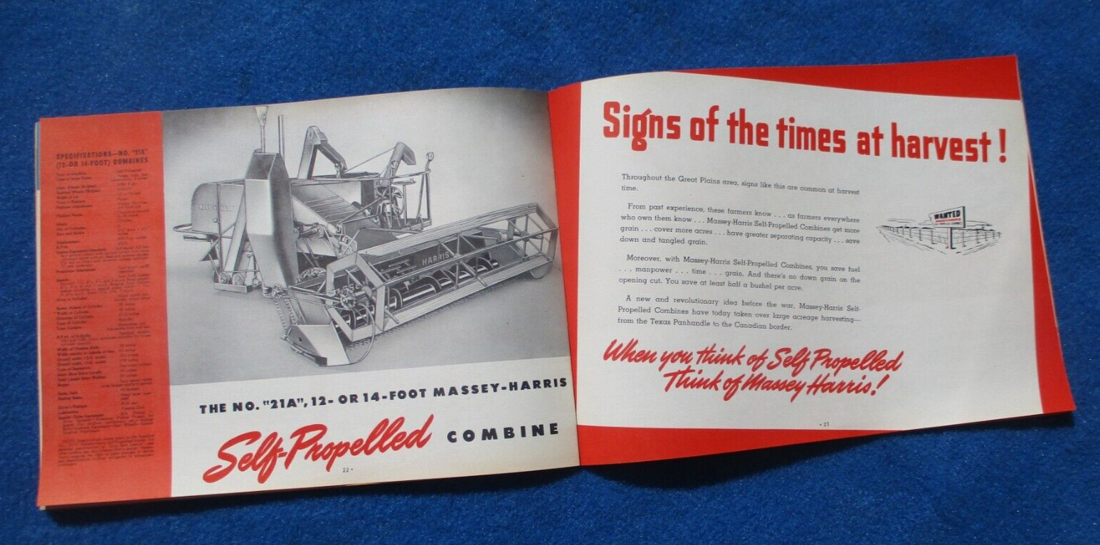 Massey Harris 1950’s Combine Sales Booklet Many Full Color Pages Original NOS