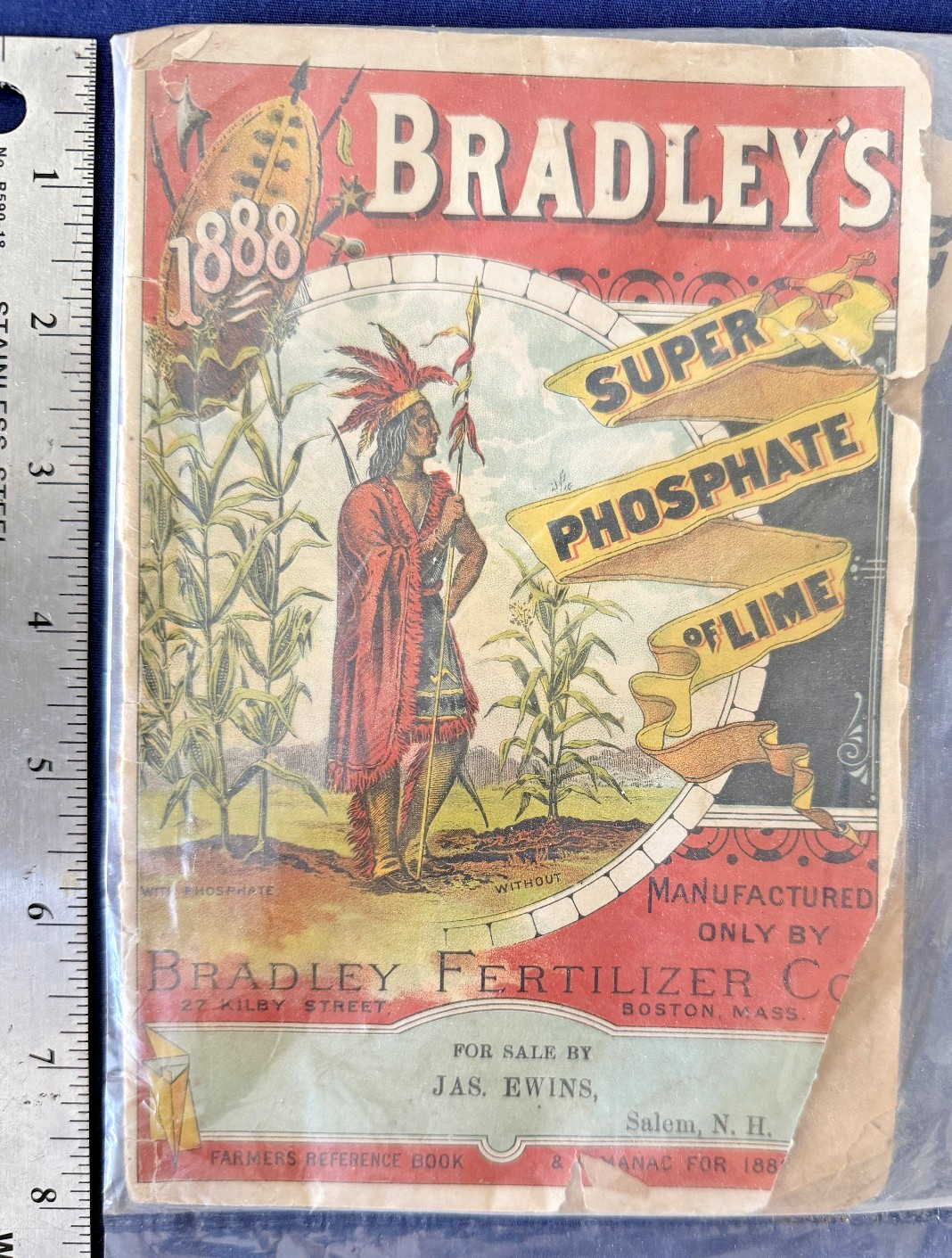 1888 Bradley’s Fertilizer Farmer’s Almanac Native American cover great graphics!