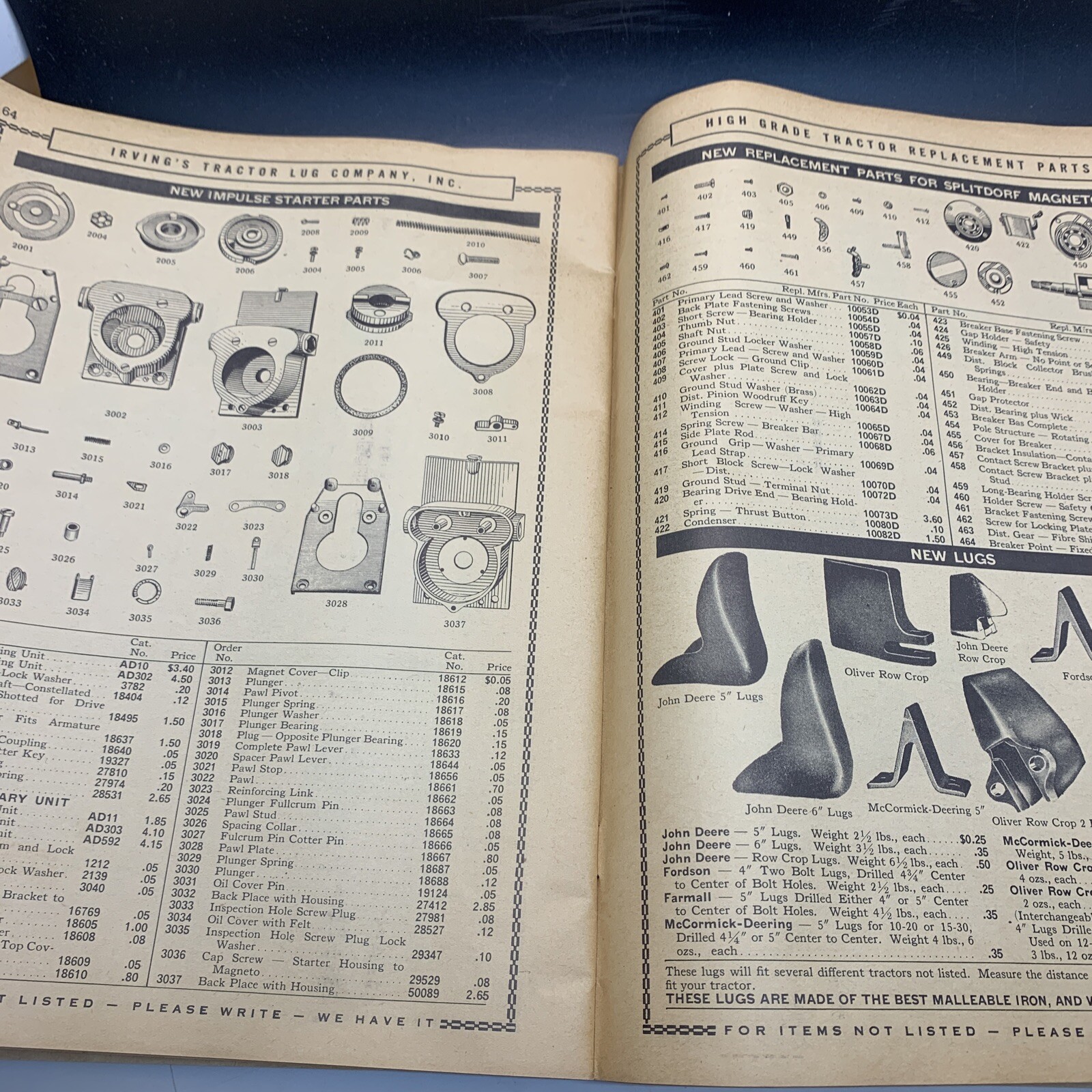 VINTAGE 1937 TRACTOR PARTS CATALOG IRVING’S TRACTORS LUG CO., GALESBURG IL Deere