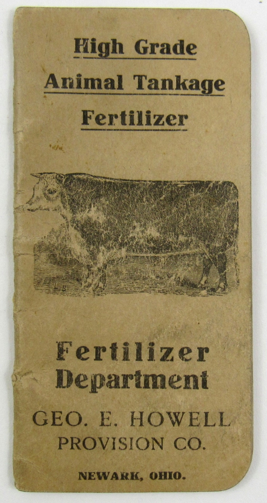 1909 George Howell Fertilizer Provisions Newark OH Animal Tankage Skull Notebook