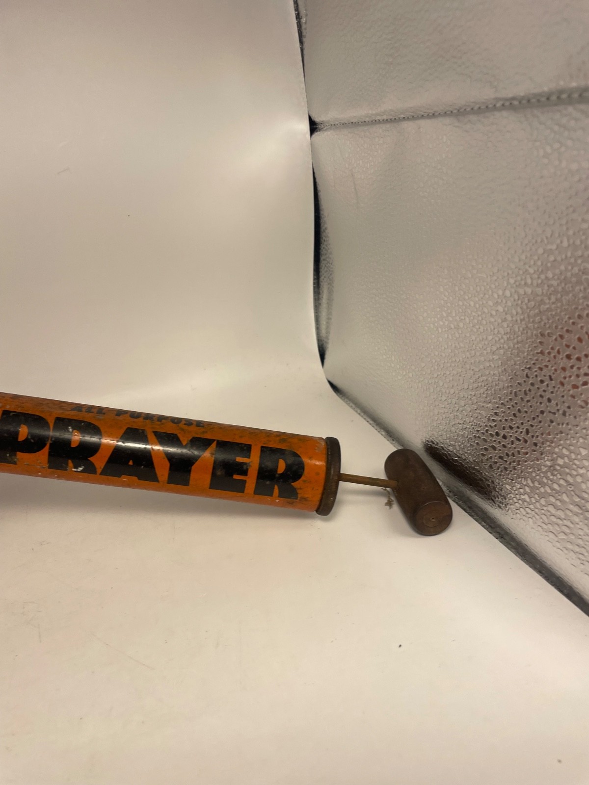Vintage 1940’s Black Flag Tin Bug Pump Sprayer Metal Canister & Wooden Handle