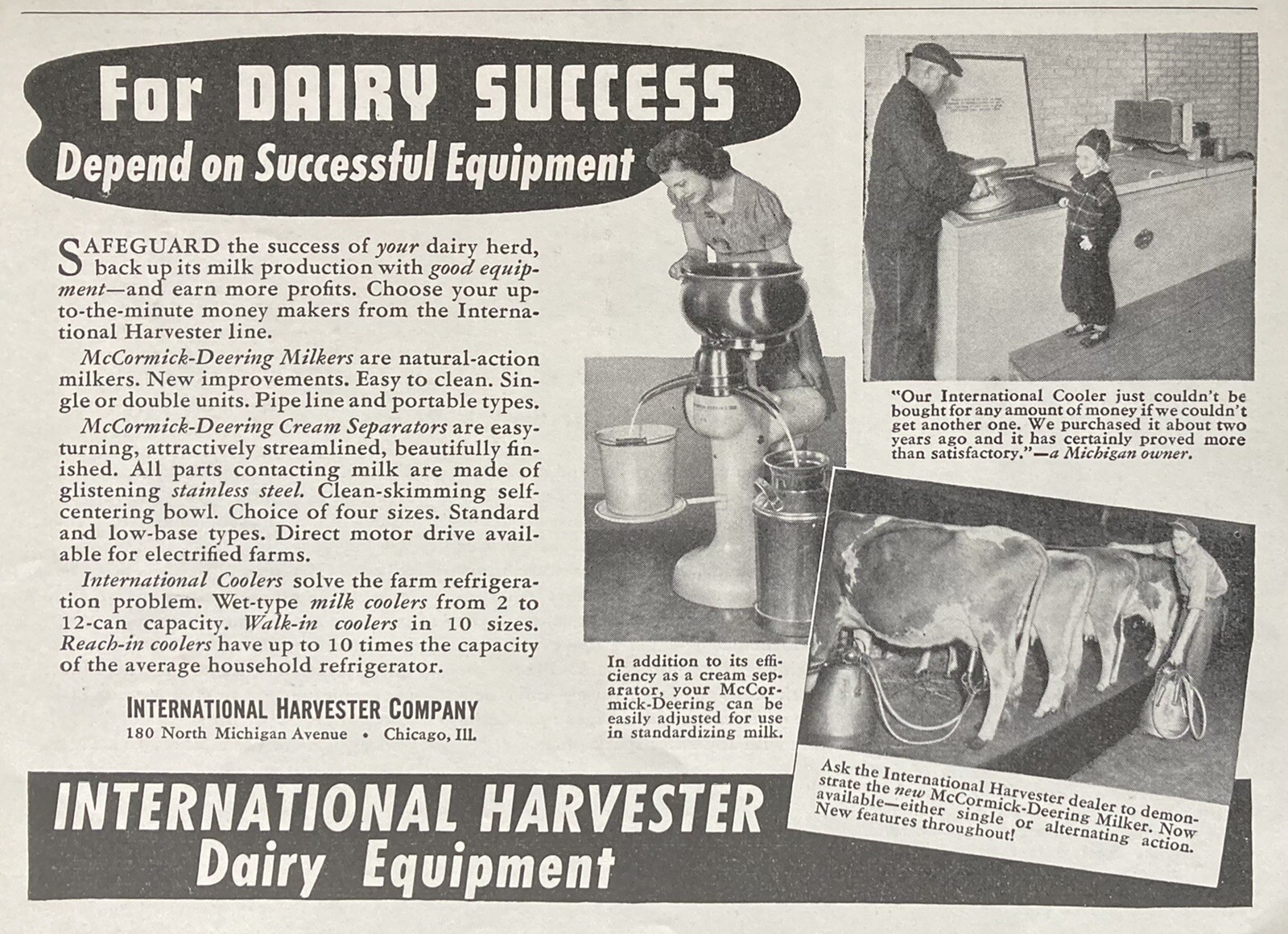 1941 AD.(XG19)~INTERNATIONAL HARVESTER CO. MCCORMICK-DEERING MILKERS SEPARATORS