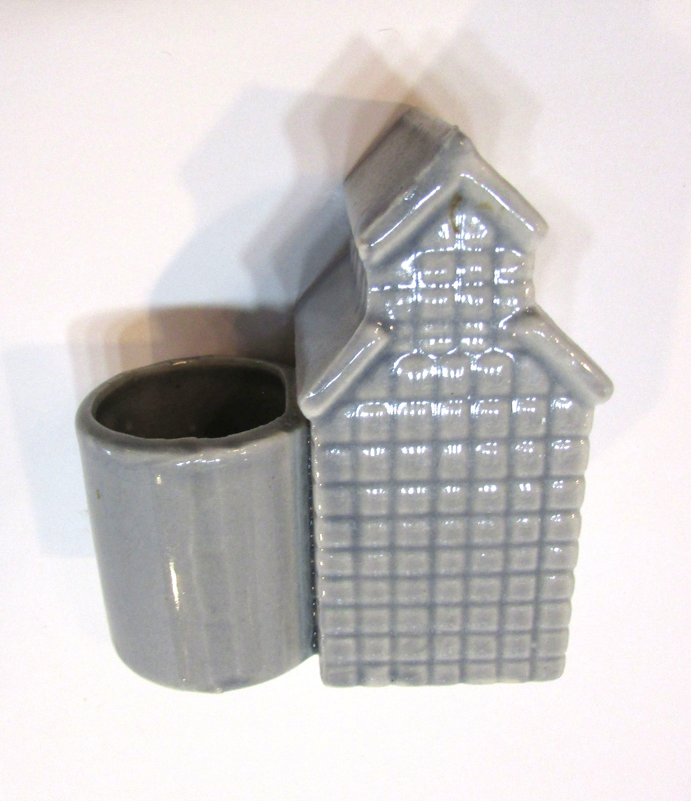 Vintage Grain Elevator Building Warco Japan Gray Ceramic 3″ Toothpick Holder