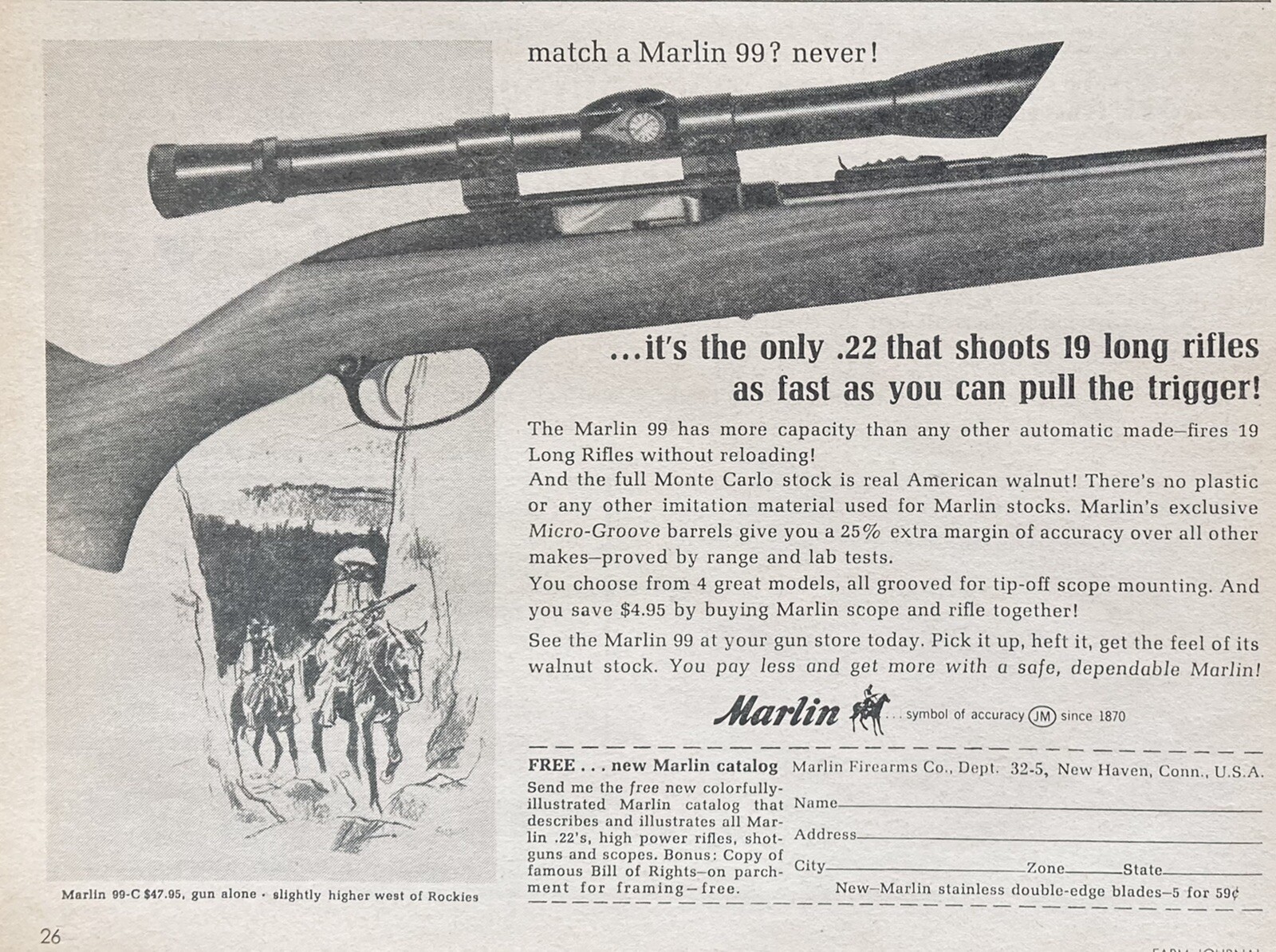 1964 AD.(XG5)~MARLIN FIREARMS CO. NEW HAVEN, CONN. MARLIN 99-C RIFLE