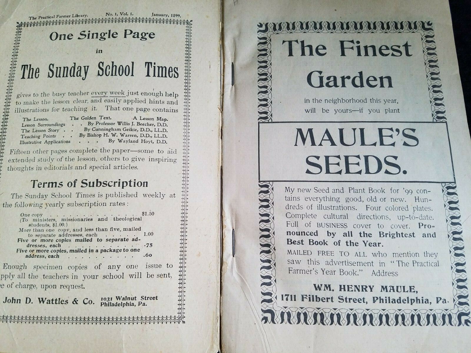 1899 Practical Farmer’s Year Book & Almanac Farmer Co Philadelphia Vol 1 No. 1