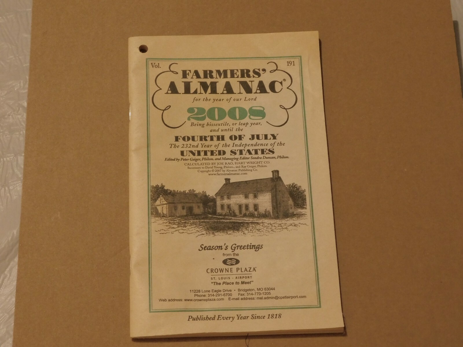 RARE-COLLECTIBLE-LTD ED~2008 FARMERS’ ALMANAC VOL.191